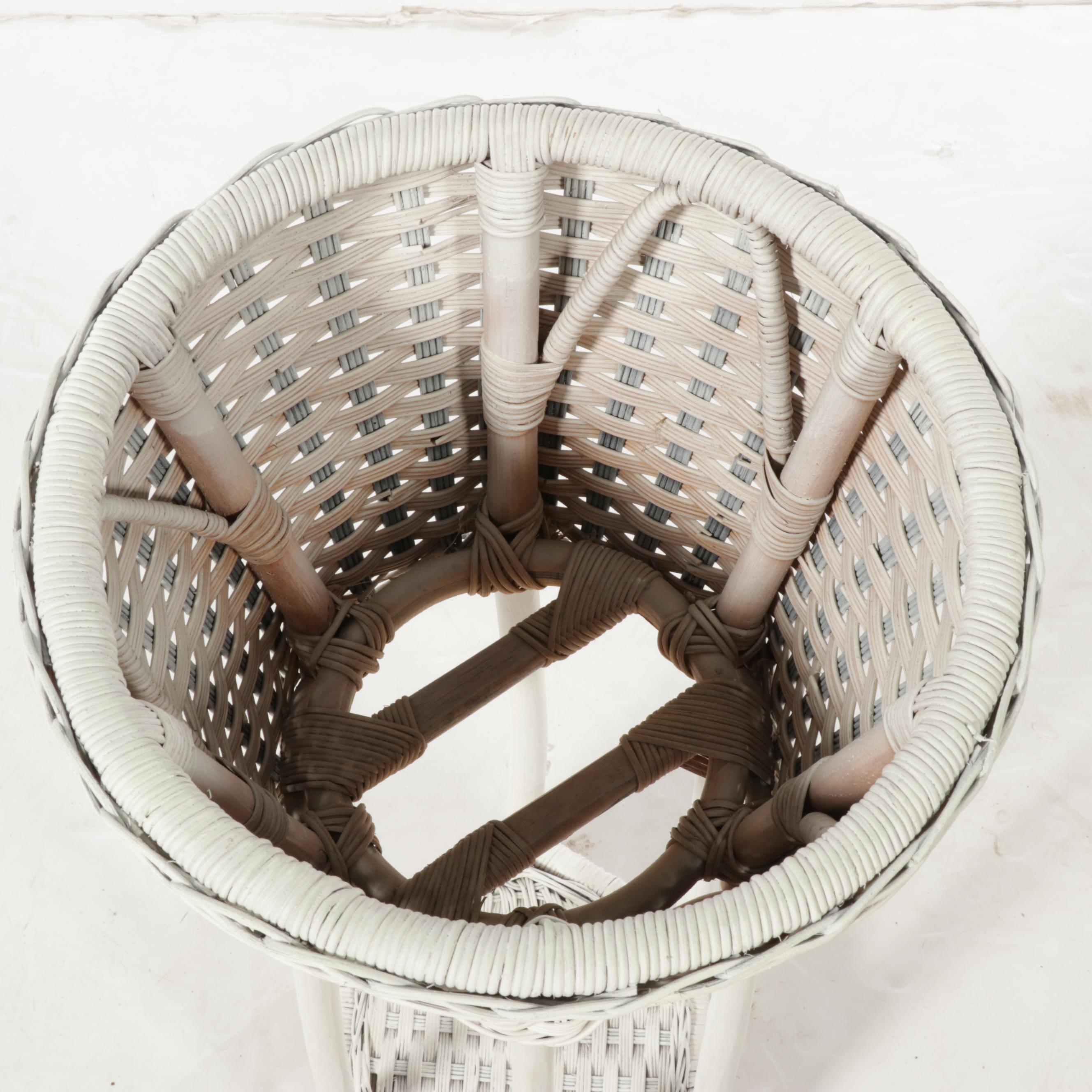 Henry Link White Painted Wicker Rattan Dresser, Rocking Chair, and Plant Stand