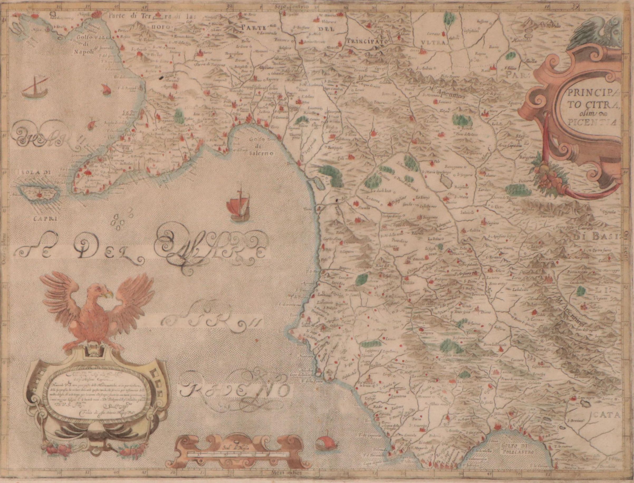 Giovanni Antonio Magini Map "Principato Citra, olim Picentia," 17th Century