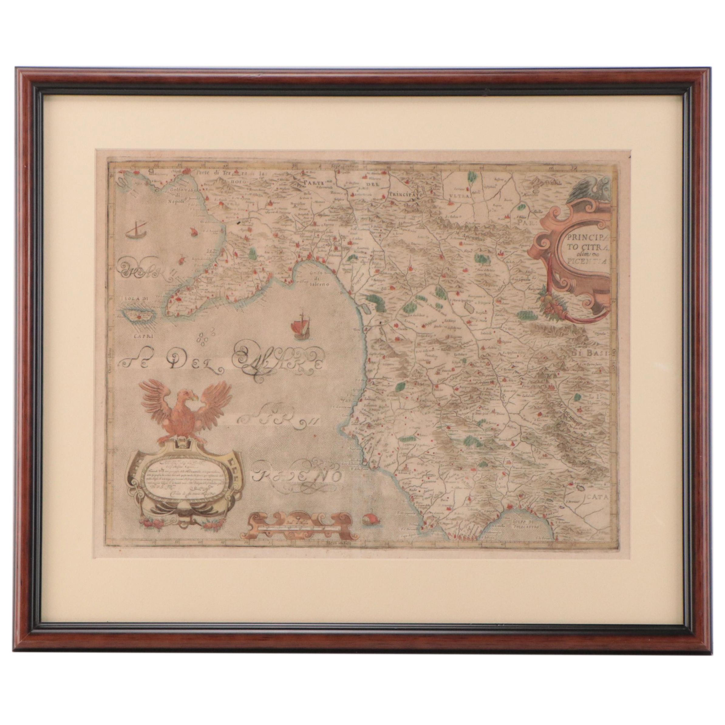 Giovanni Antonio Magini Map "Principato Citra, olim Picentia," 17th Century