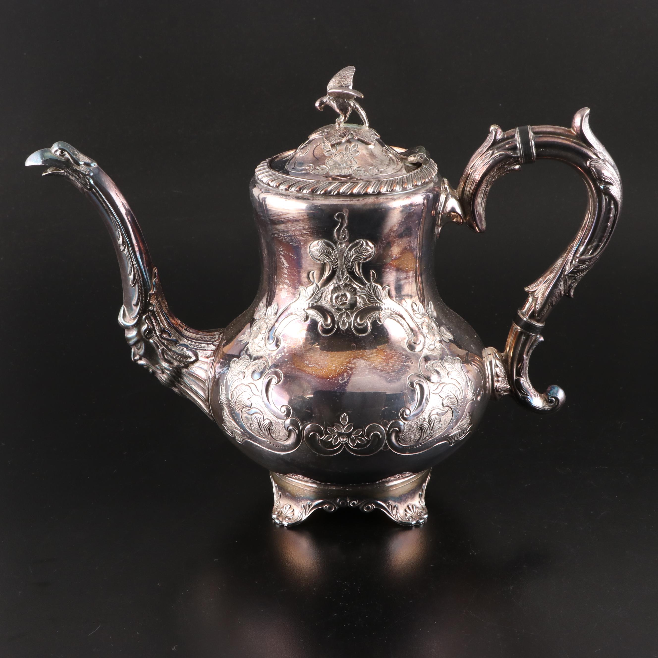 Hand-Chased Sheffield Reproduction Silver Plate Tea and Coffee Service