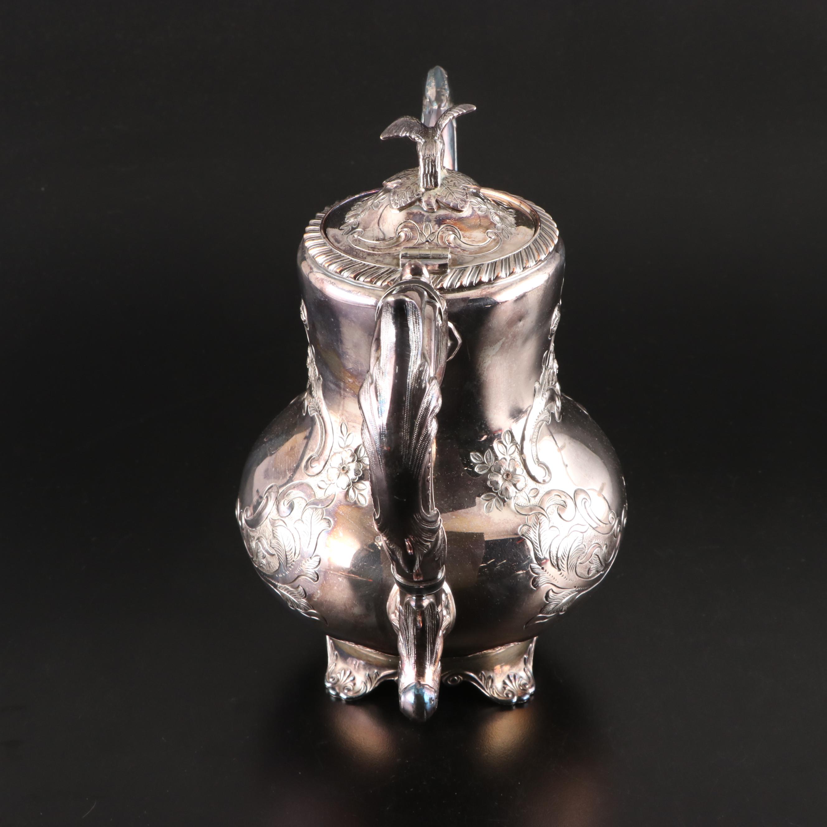 Hand-Chased Sheffield Reproduction Silver Plate Tea and Coffee Service