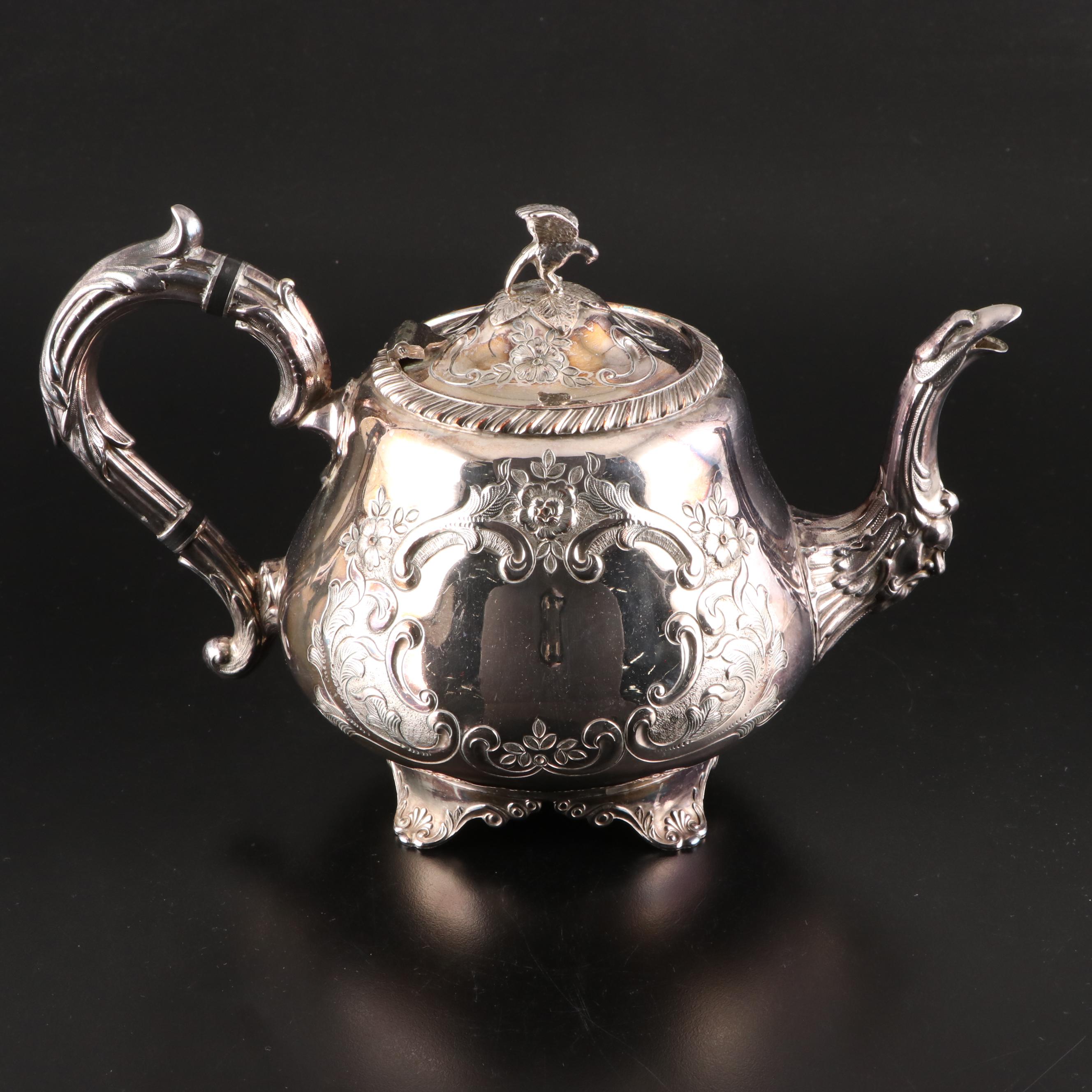 Hand-Chased Sheffield Reproduction Silver Plate Tea and Coffee Service