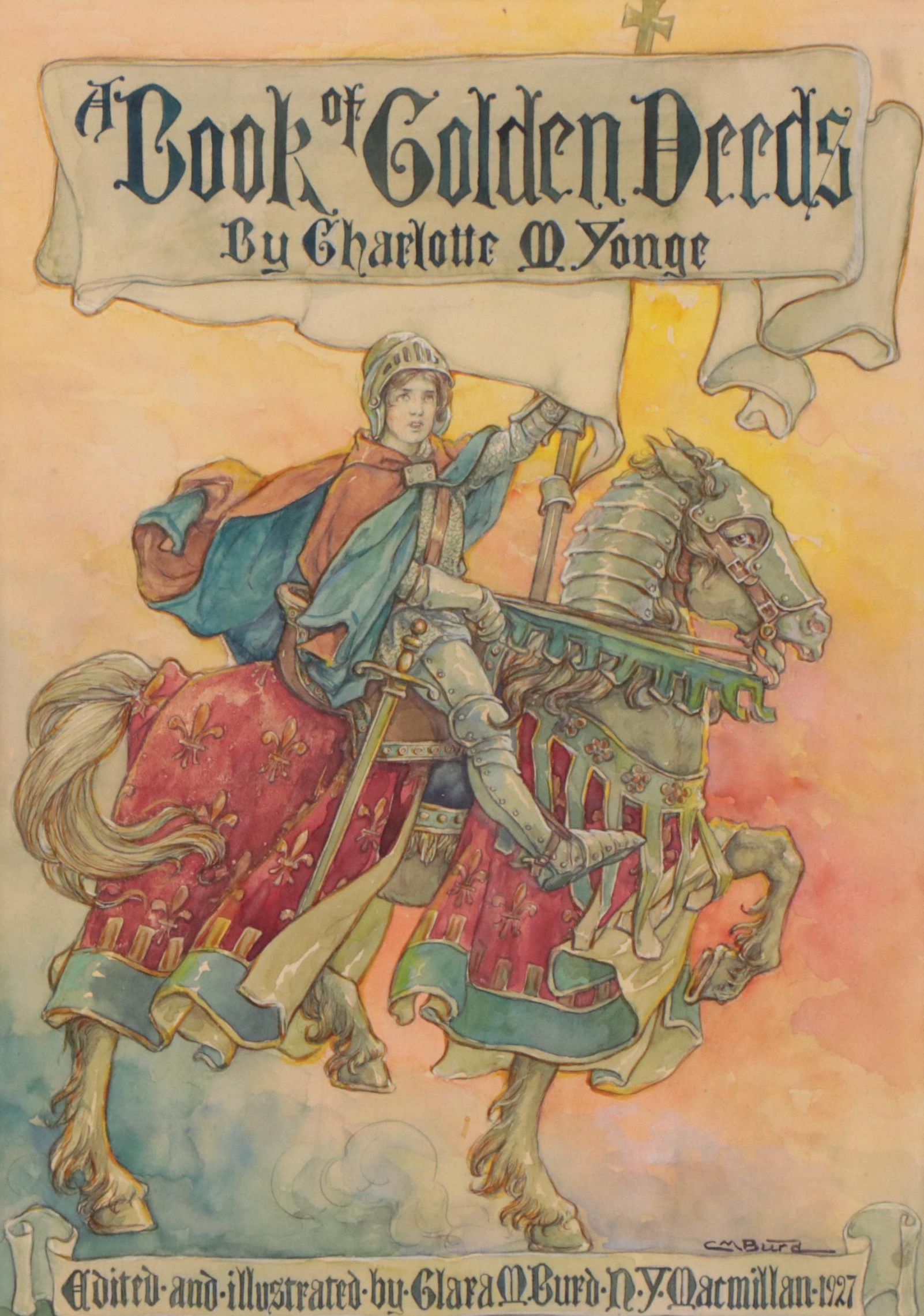Clara M. Burd Watercolor Book Cover Illustration "A Book of Golden Deeds," 1927