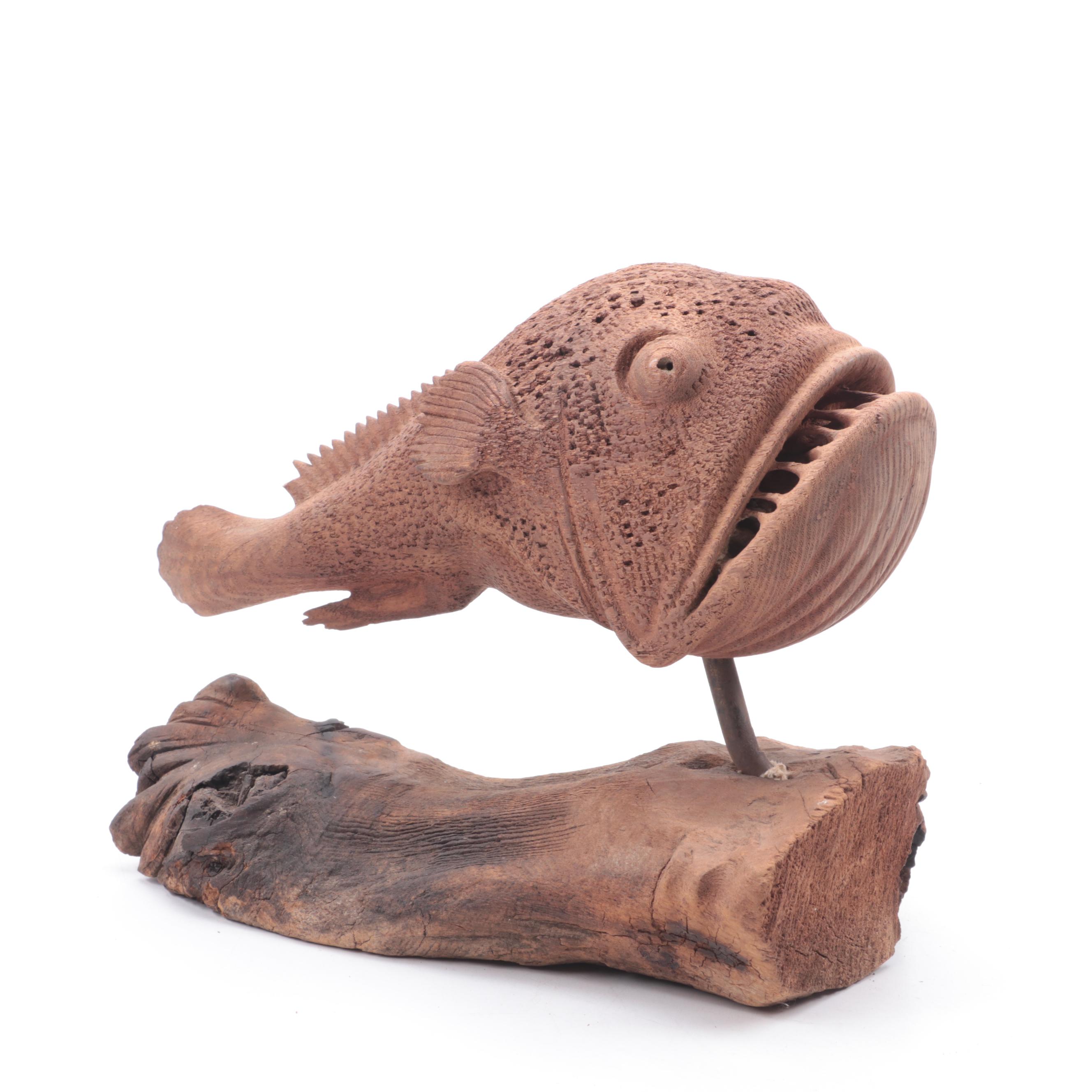 Wood Piranha Sculpture