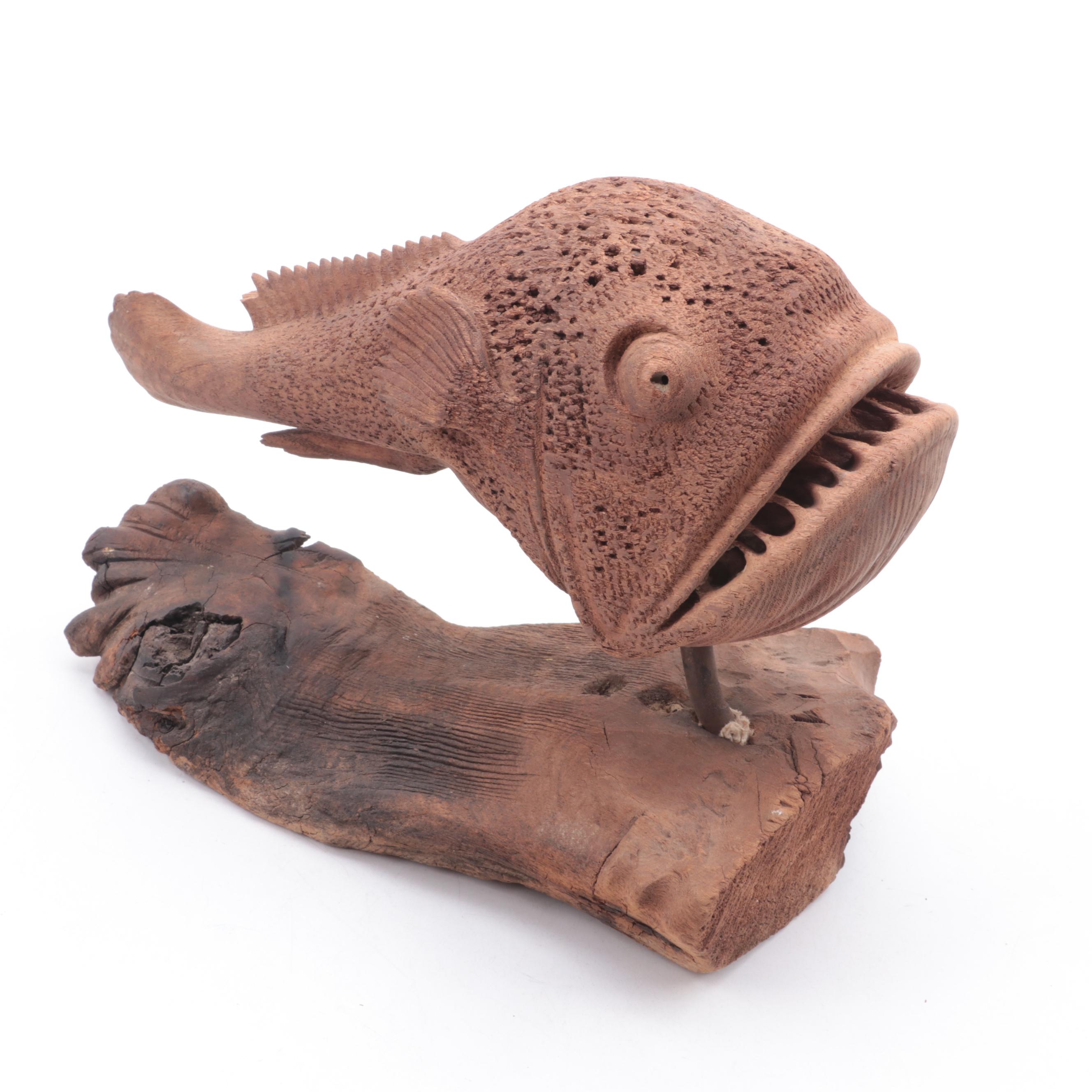 Wood Piranha Sculpture