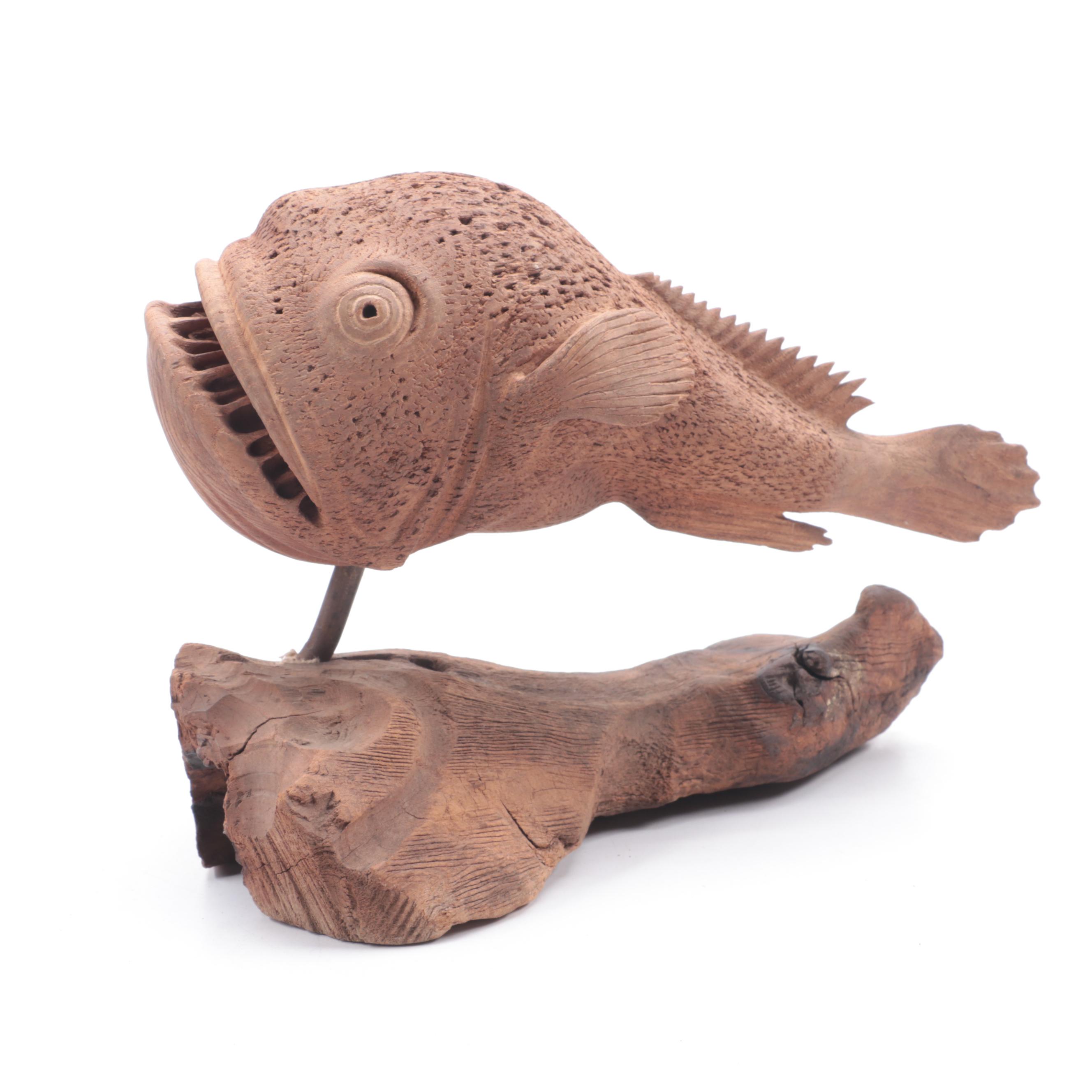 Wood Piranha Sculpture