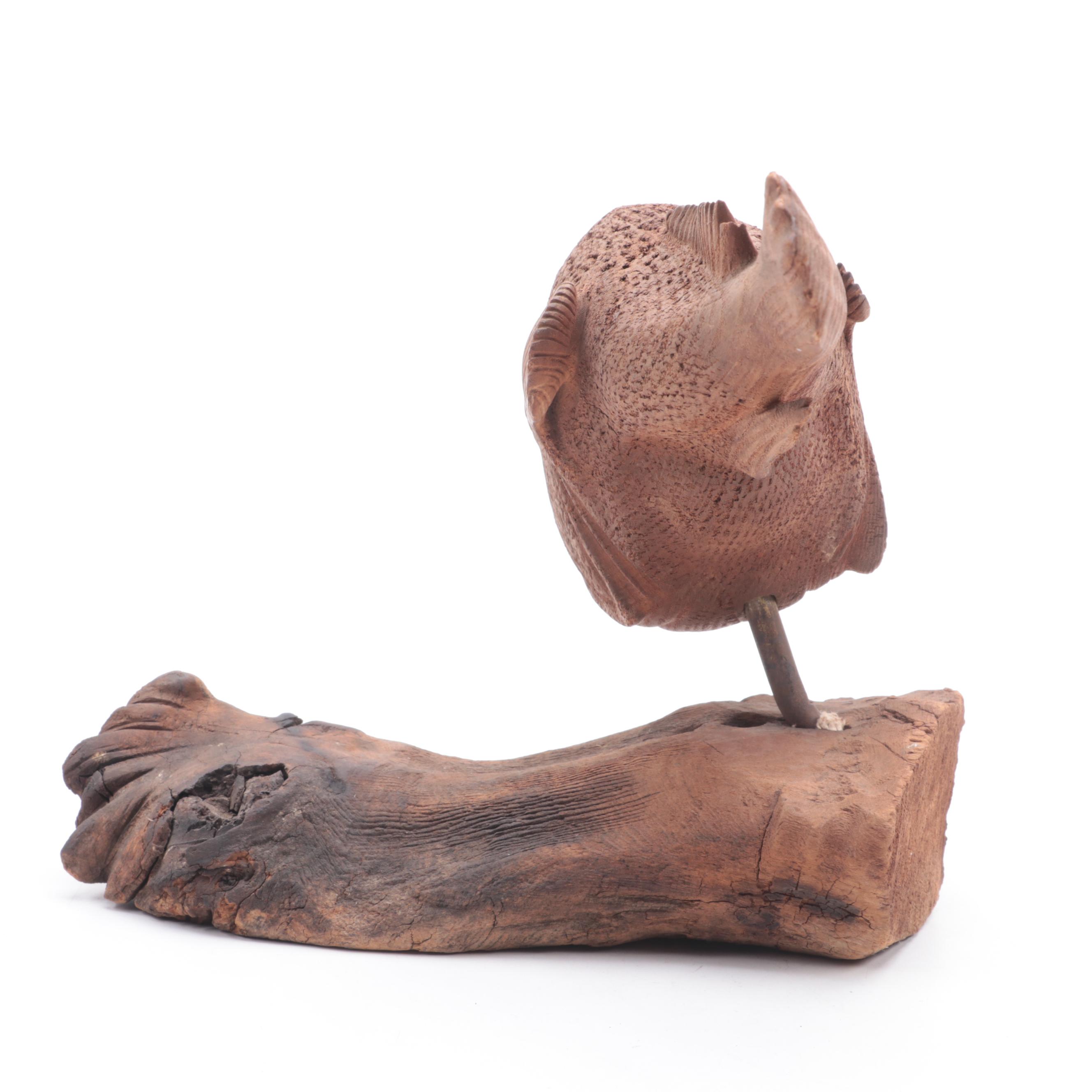 Wood Piranha Sculpture