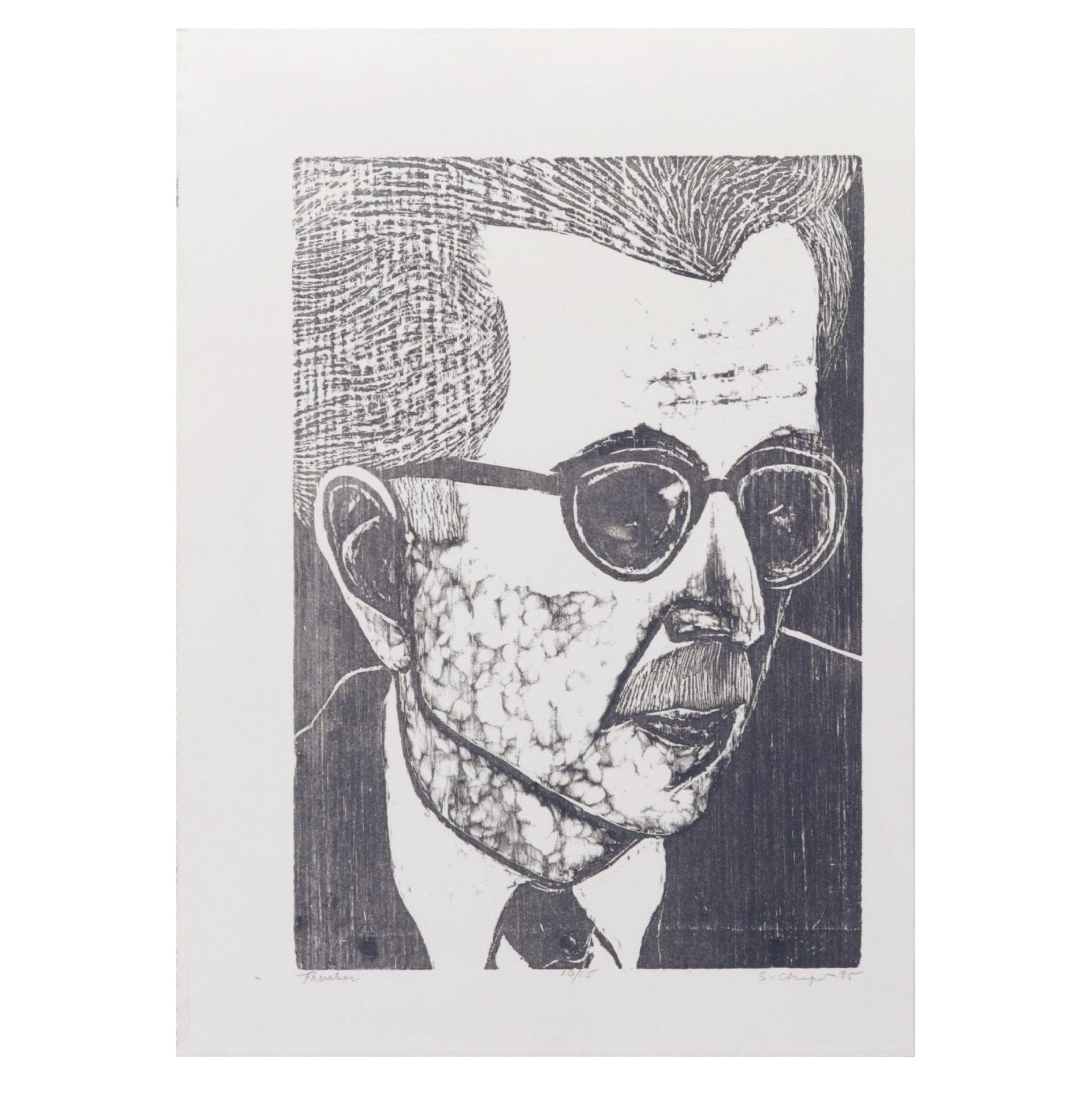 Sidney Chafetz Woodcut "Thurber," 1985