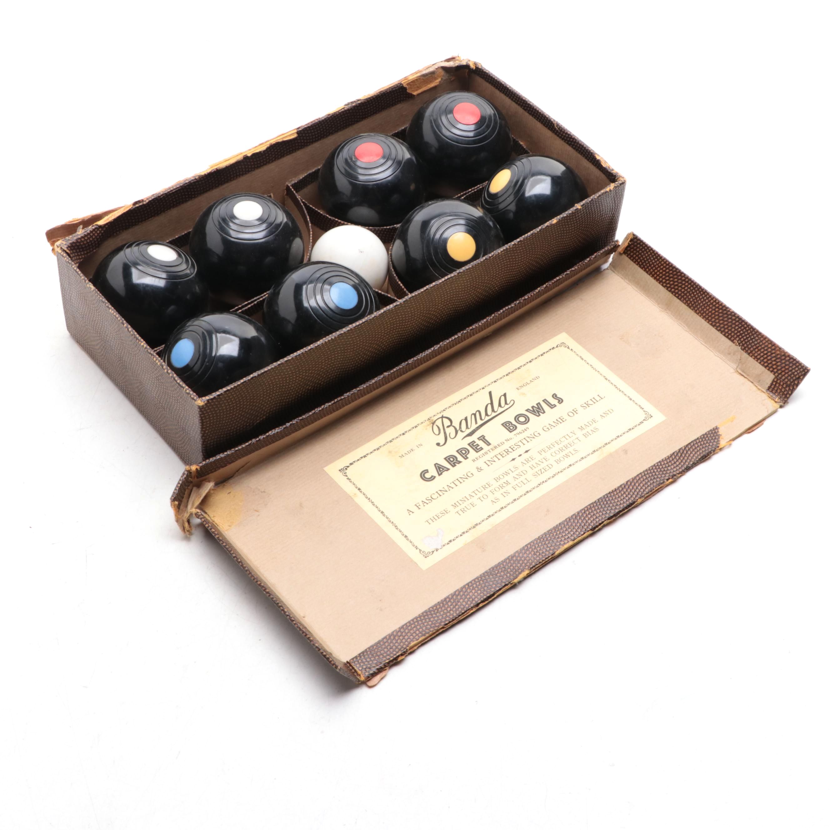 England Banda Indoor Carpet Bowls Set, Mid-20th Century