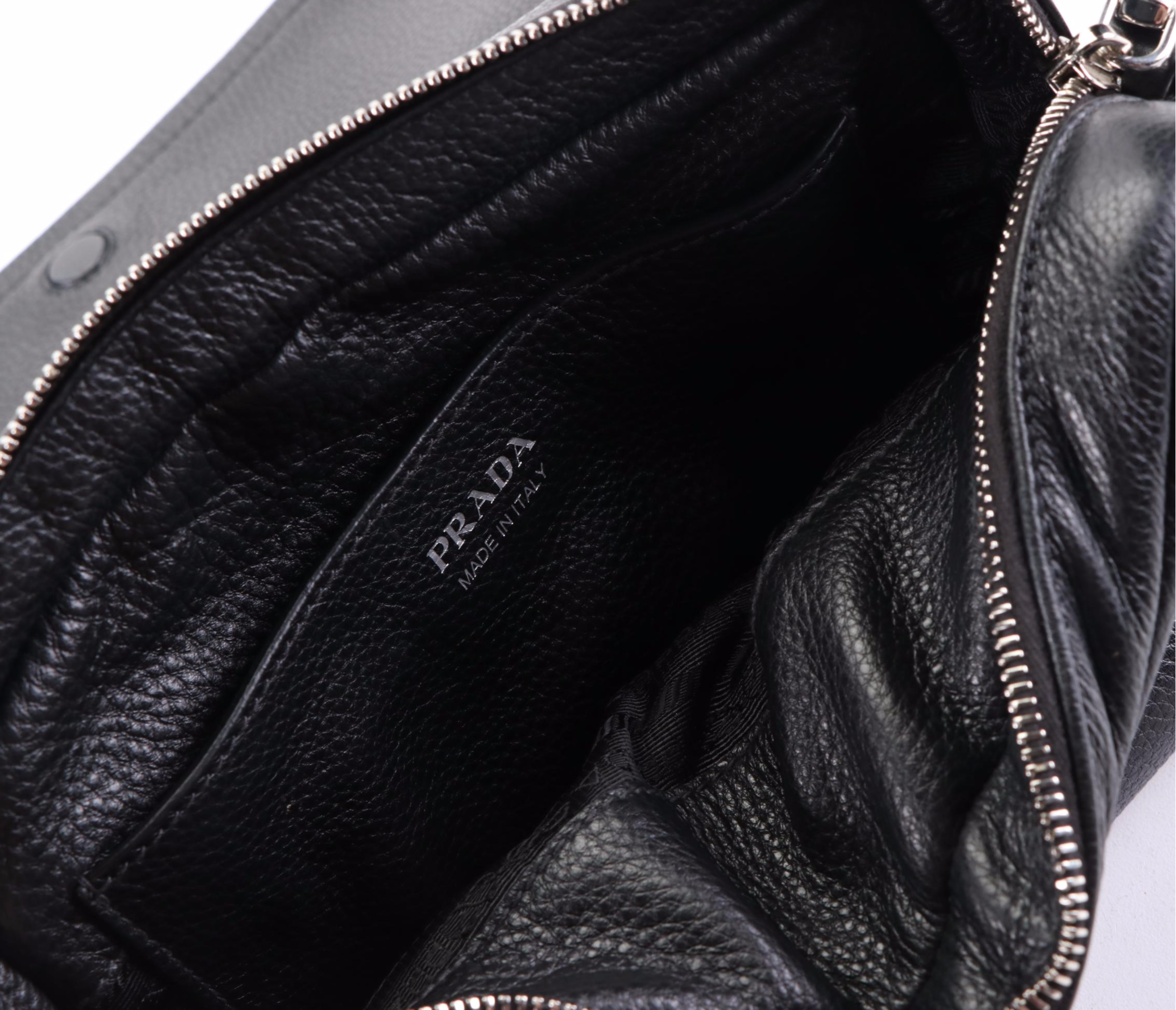 Prada Shoulder Bag in Grained Leather with Detachable Logo Strap & Leather Strap