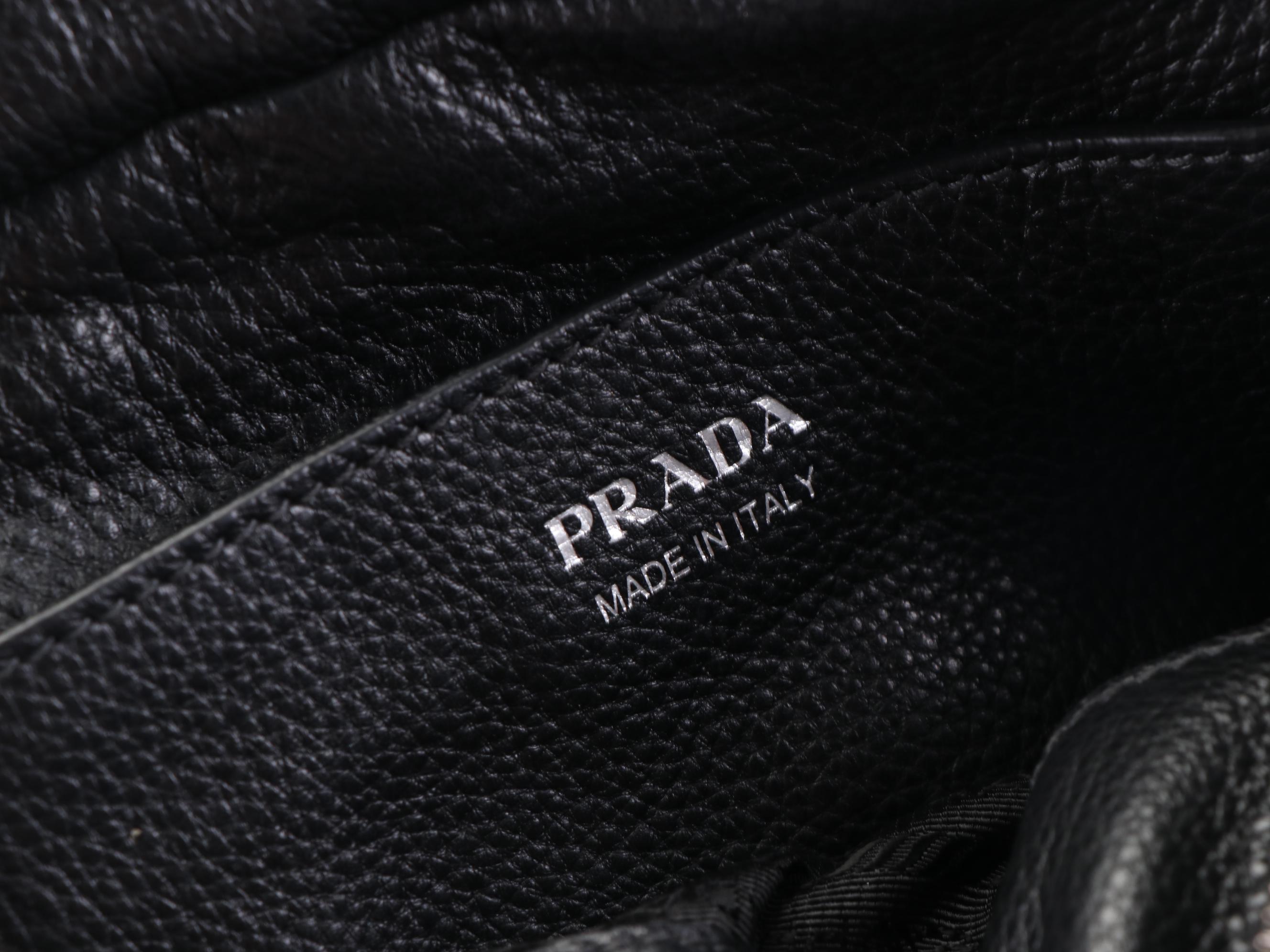 Prada Shoulder Bag in Grained Leather with Detachable Logo Strap & Leather Strap