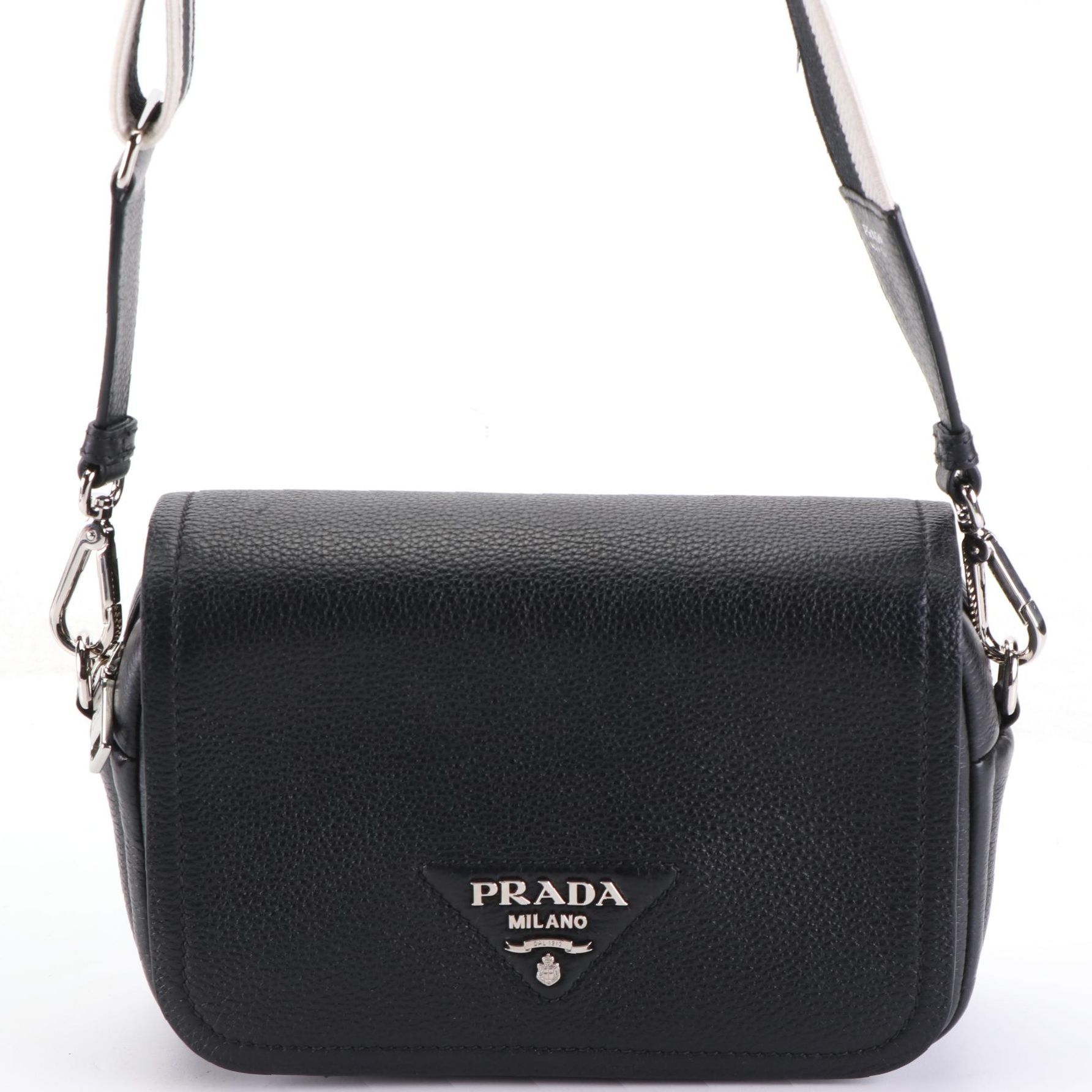Prada Shoulder Bag in Grained Leather with Detachable Logo Strap & Leather Strap