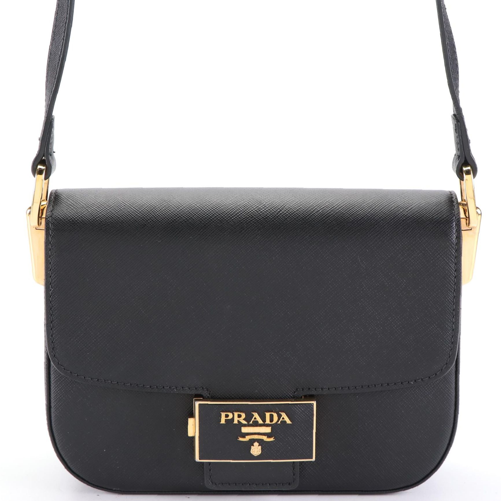 Prada Embleme Crossbody Bag in Black Saffiano Leather