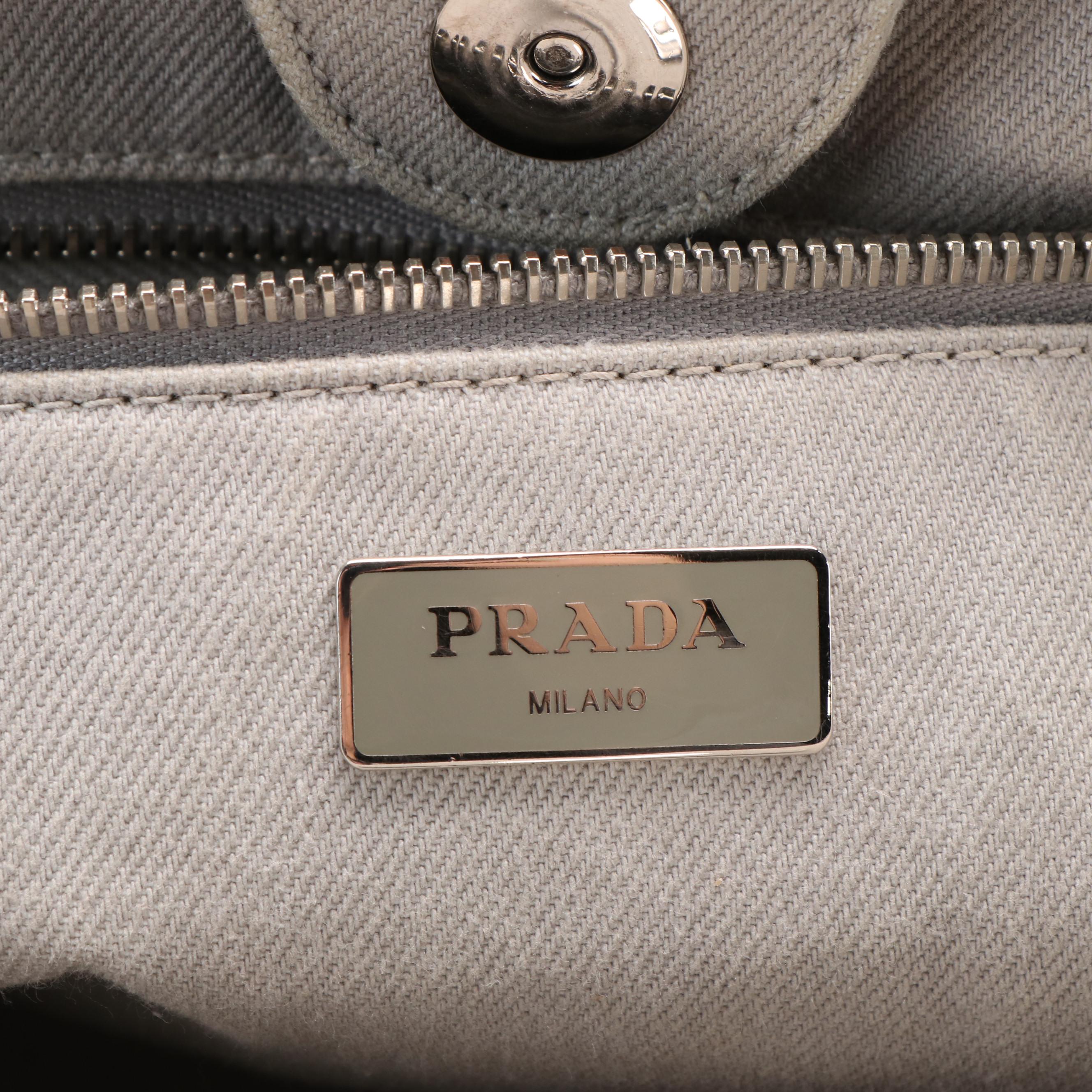 PRADA Denim Studded Two Way Tote Bag with Flat Pouch Handbag