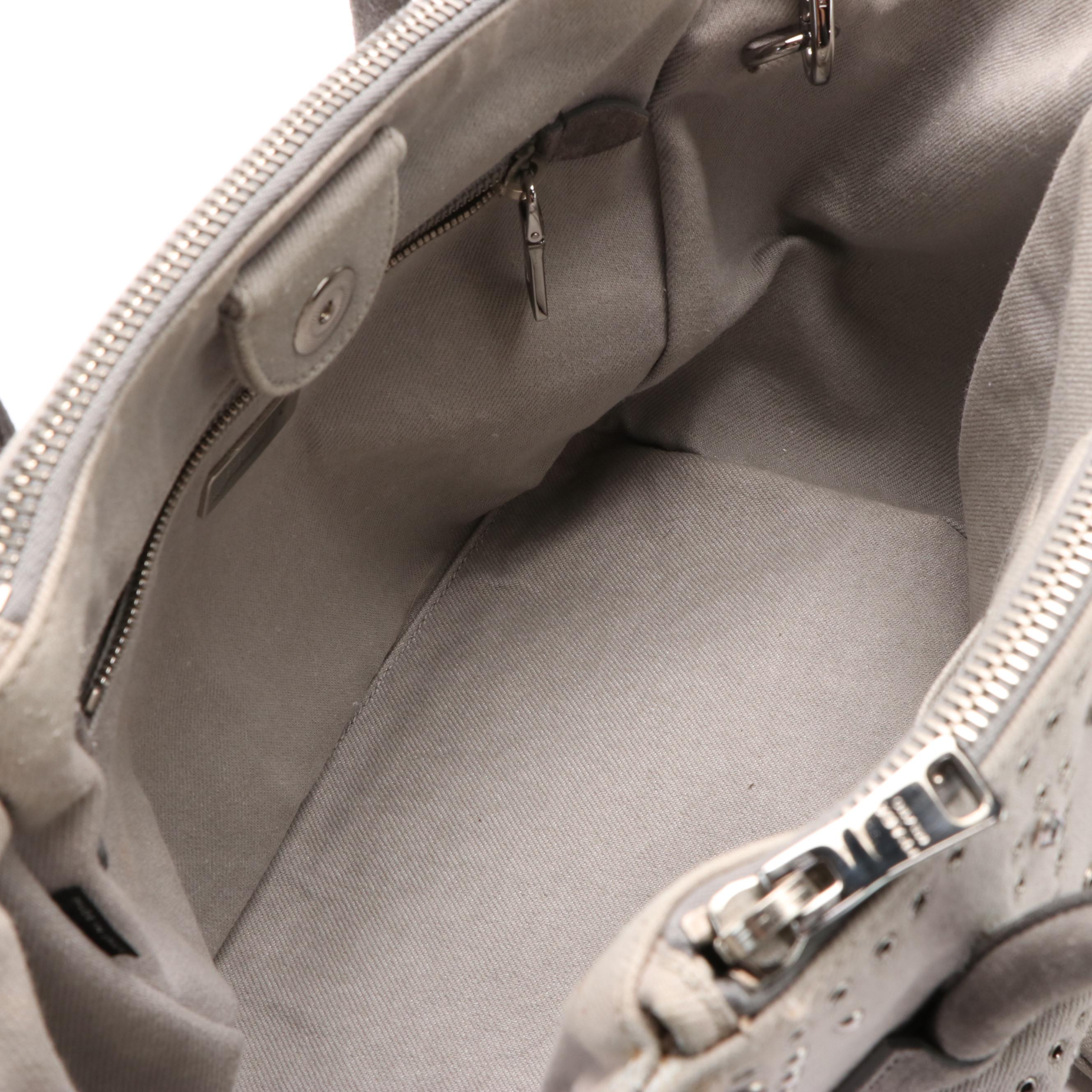 PRADA Denim Studded Two Way Tote Bag with Flat Pouch Handbag