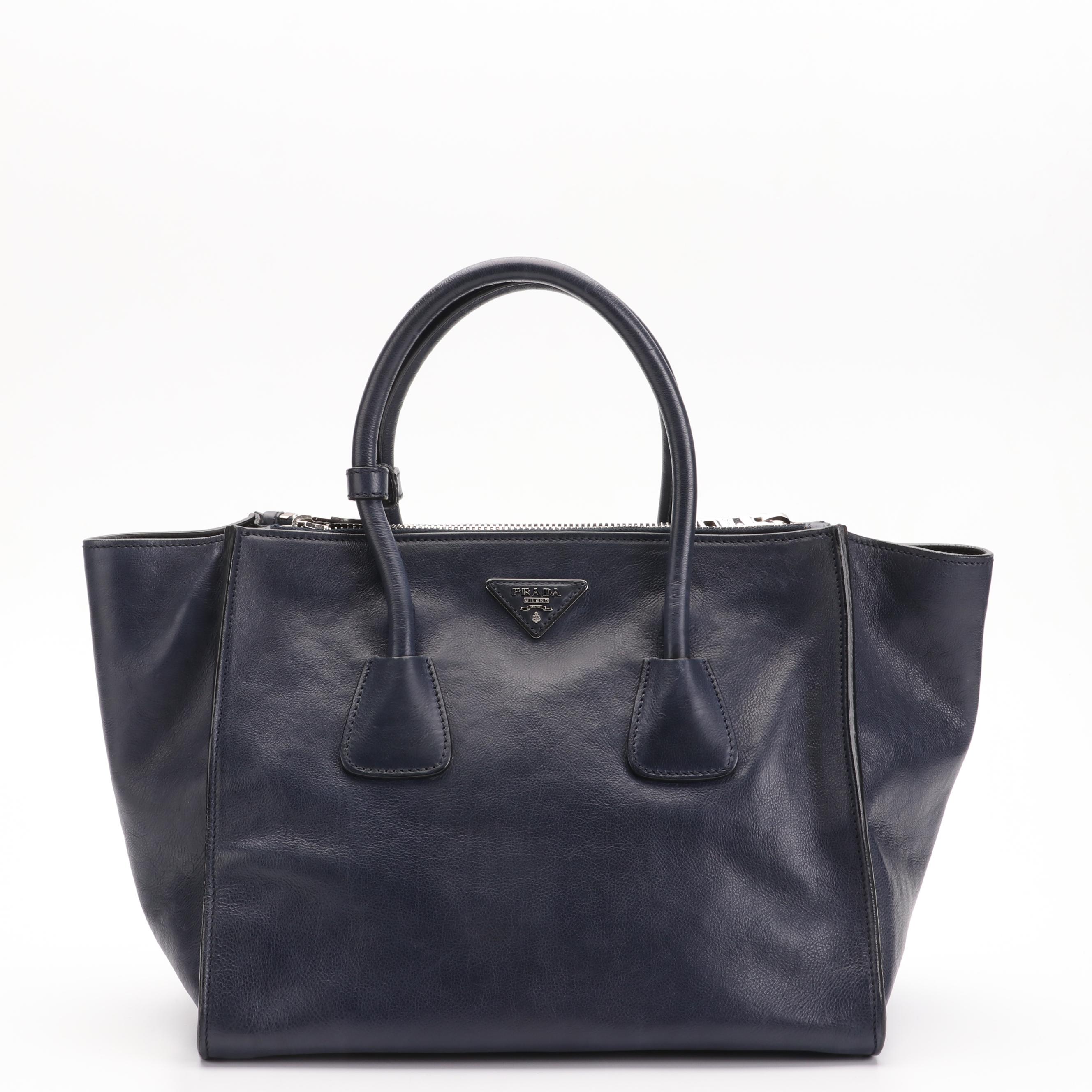 Prada Twin Pocket Tote in Glacé Calfskin Leather