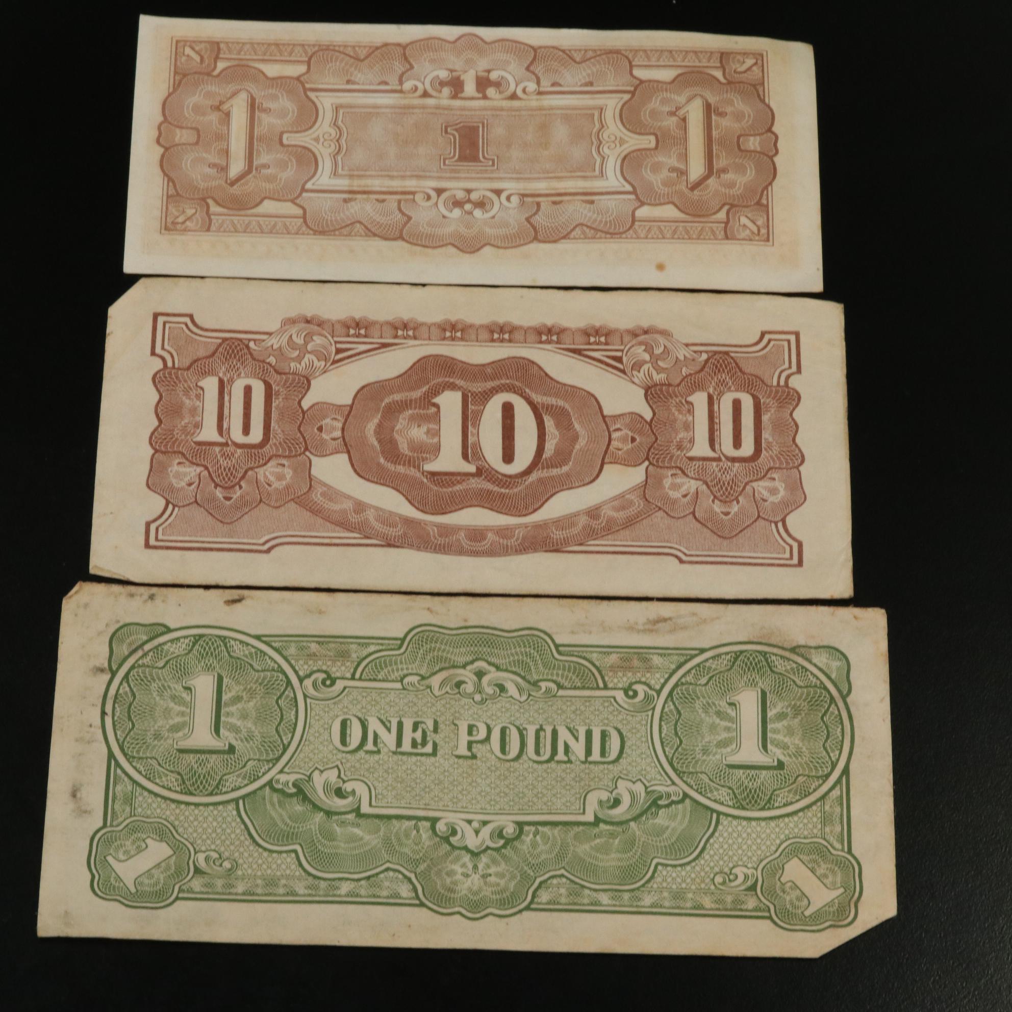 1840 Republic of Texas Fifty Dollar Obsolete Bank Note & 13 Japanese WWll Notes