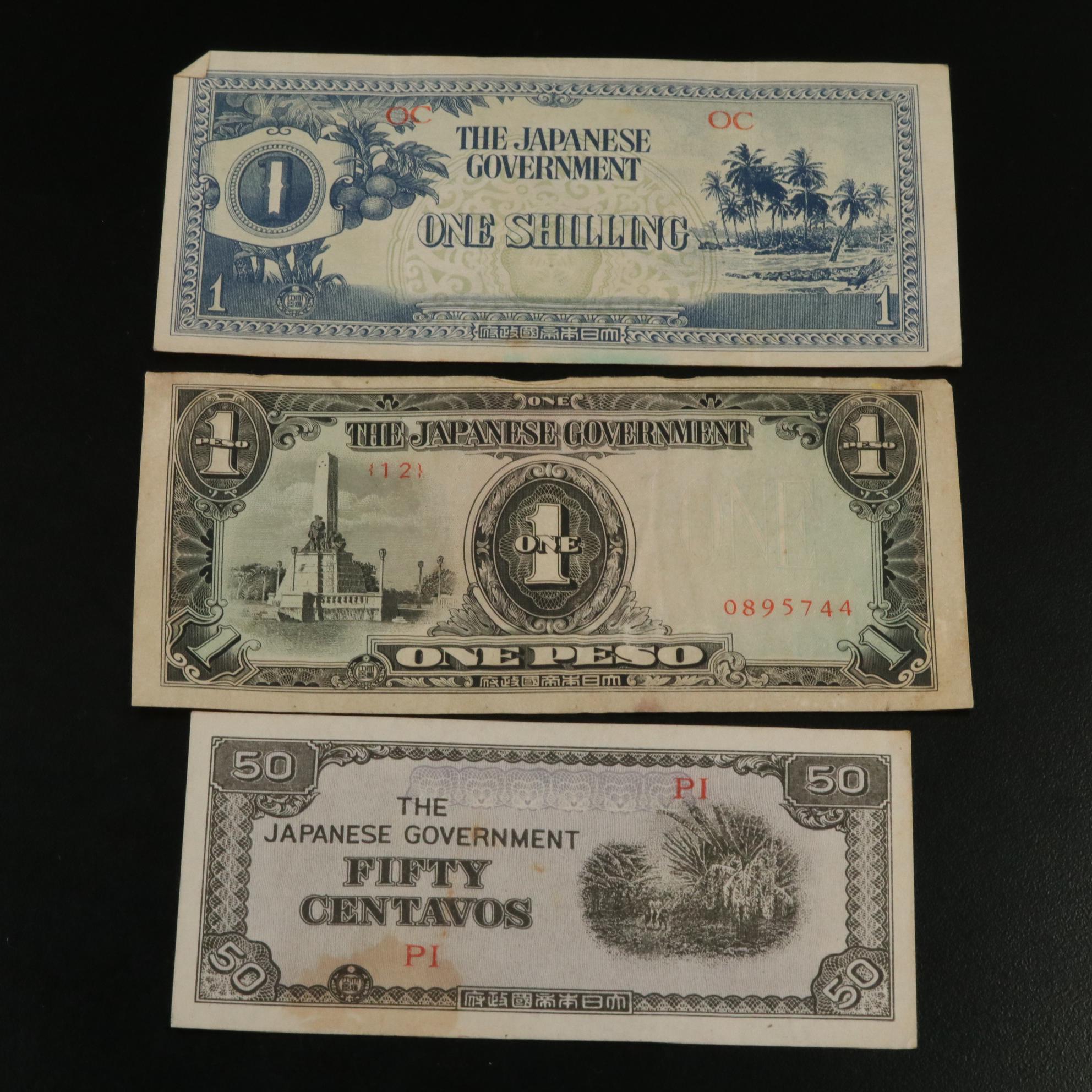 1840 Republic of Texas Fifty Dollar Obsolete Bank Note & 13 Japanese WWll Notes