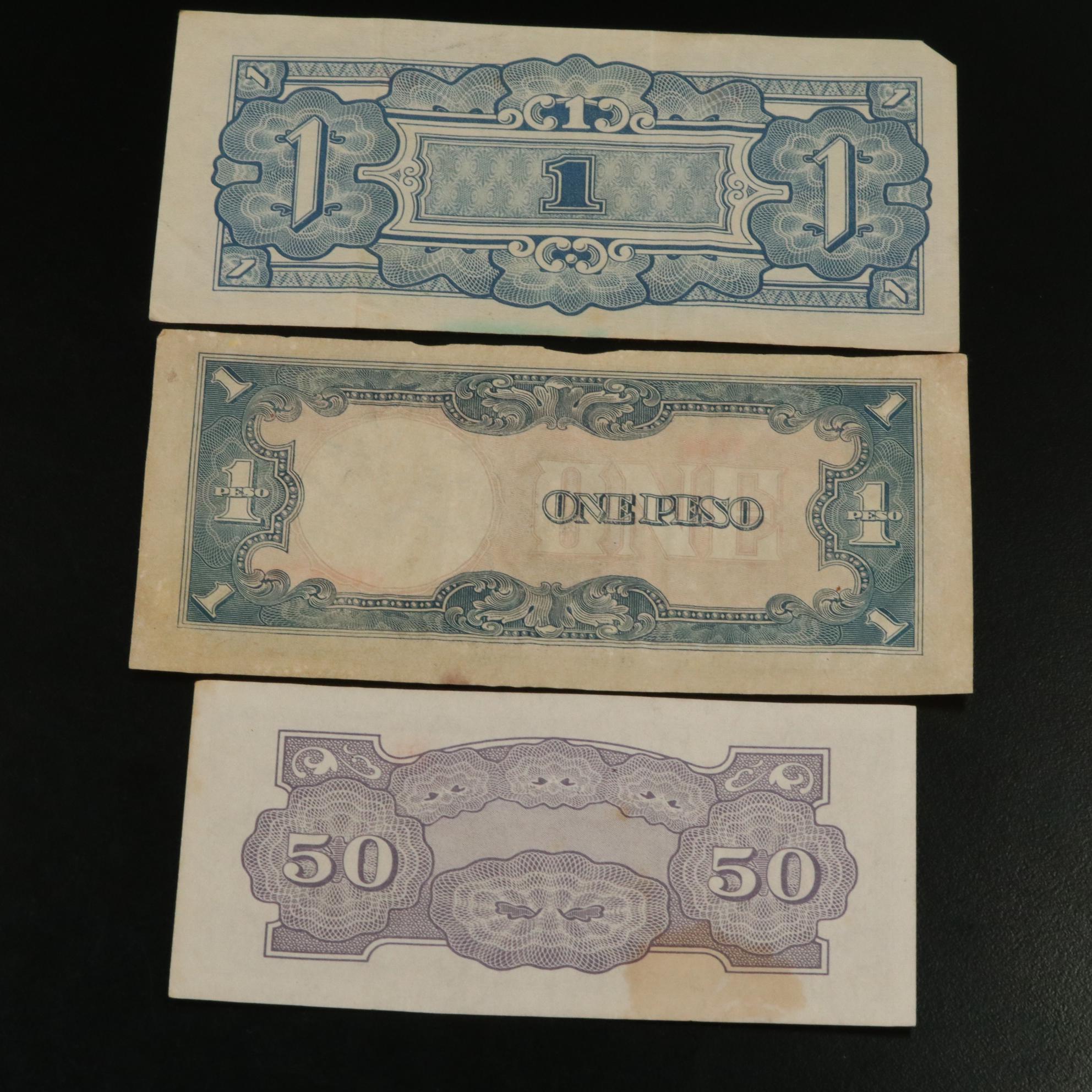 1840 Republic of Texas Fifty Dollar Obsolete Bank Note & 13 Japanese WWll Notes