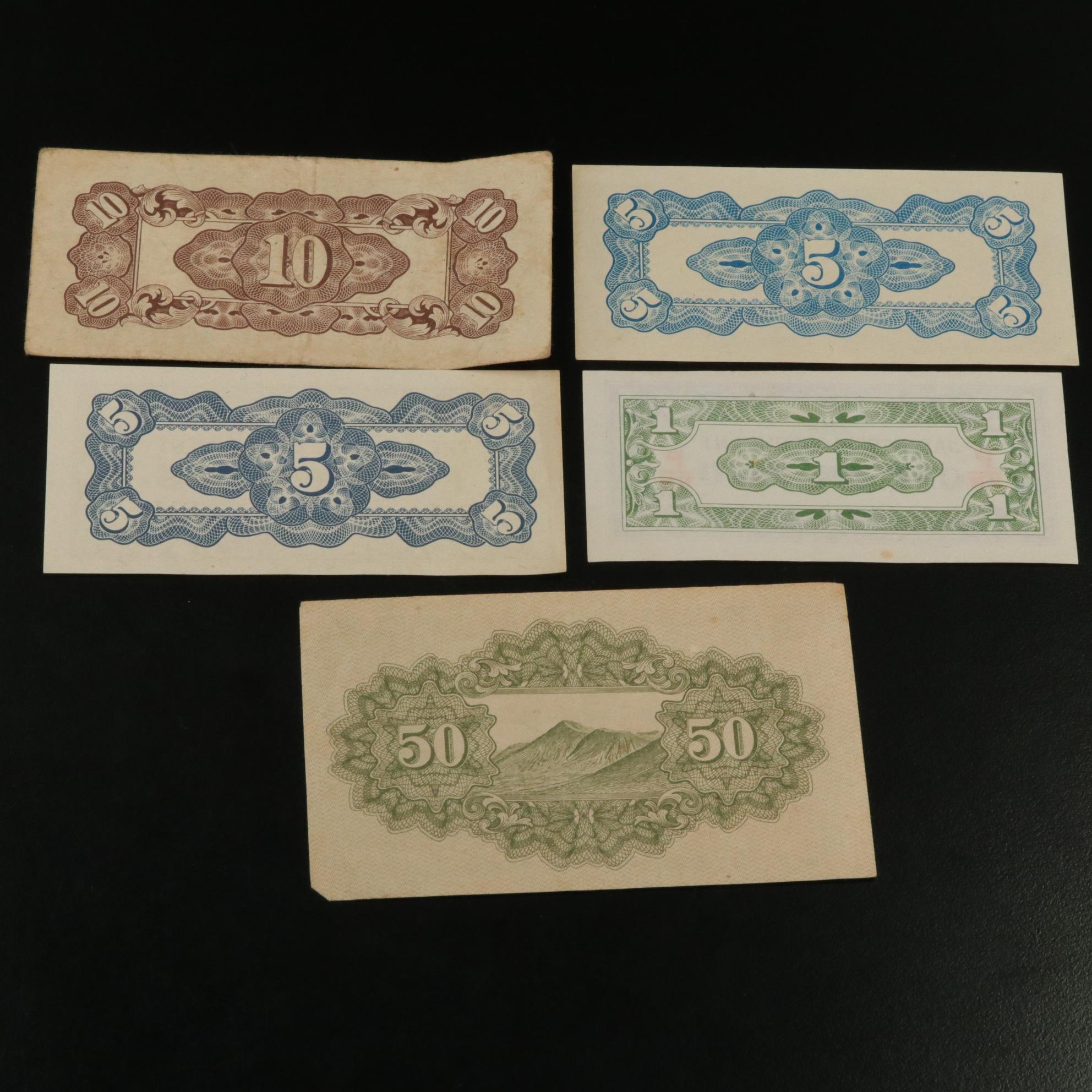 1840 Republic of Texas Fifty Dollar Obsolete Bank Note & 13 Japanese WWll Notes