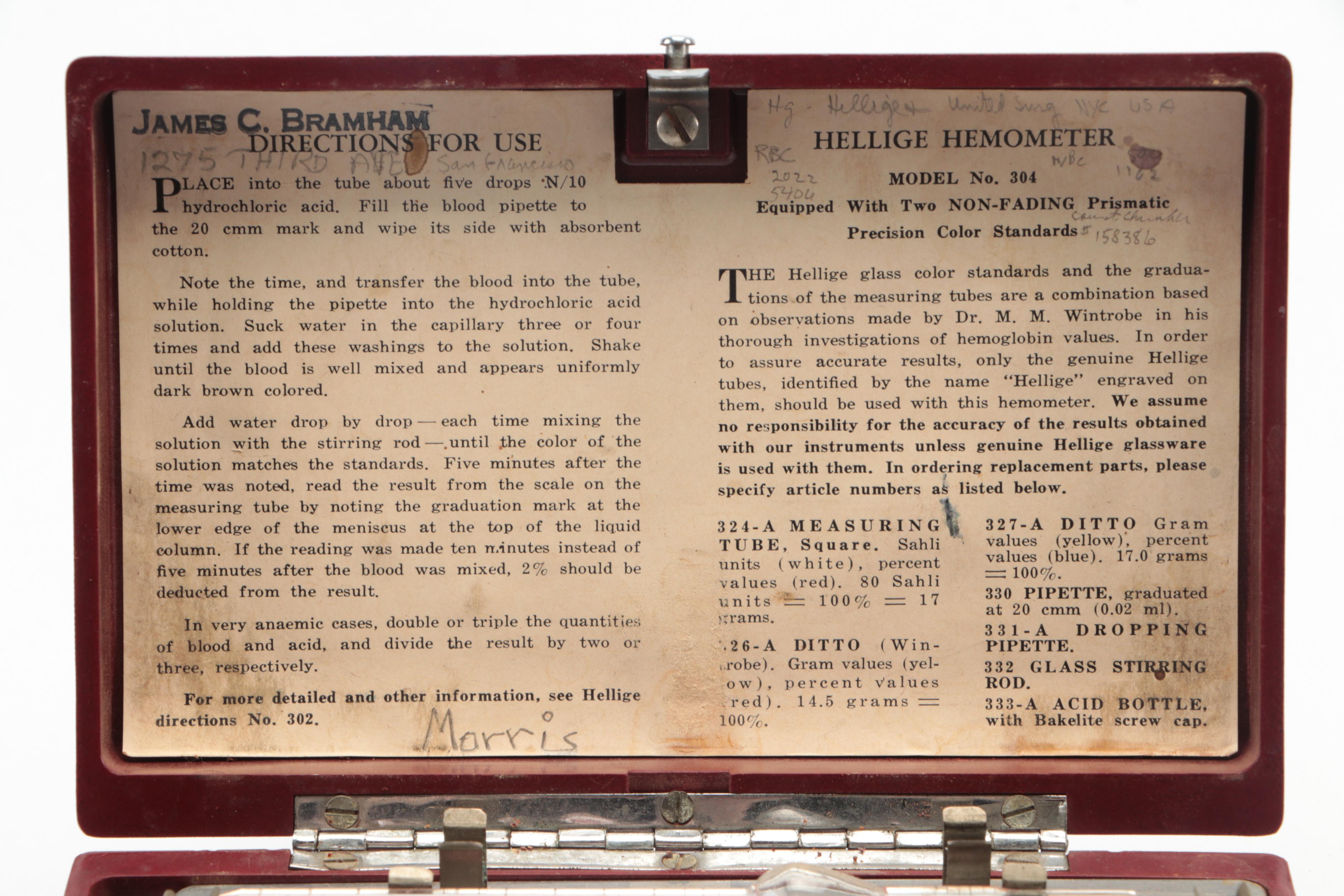 Hellige Hemometer, Early 20th Century