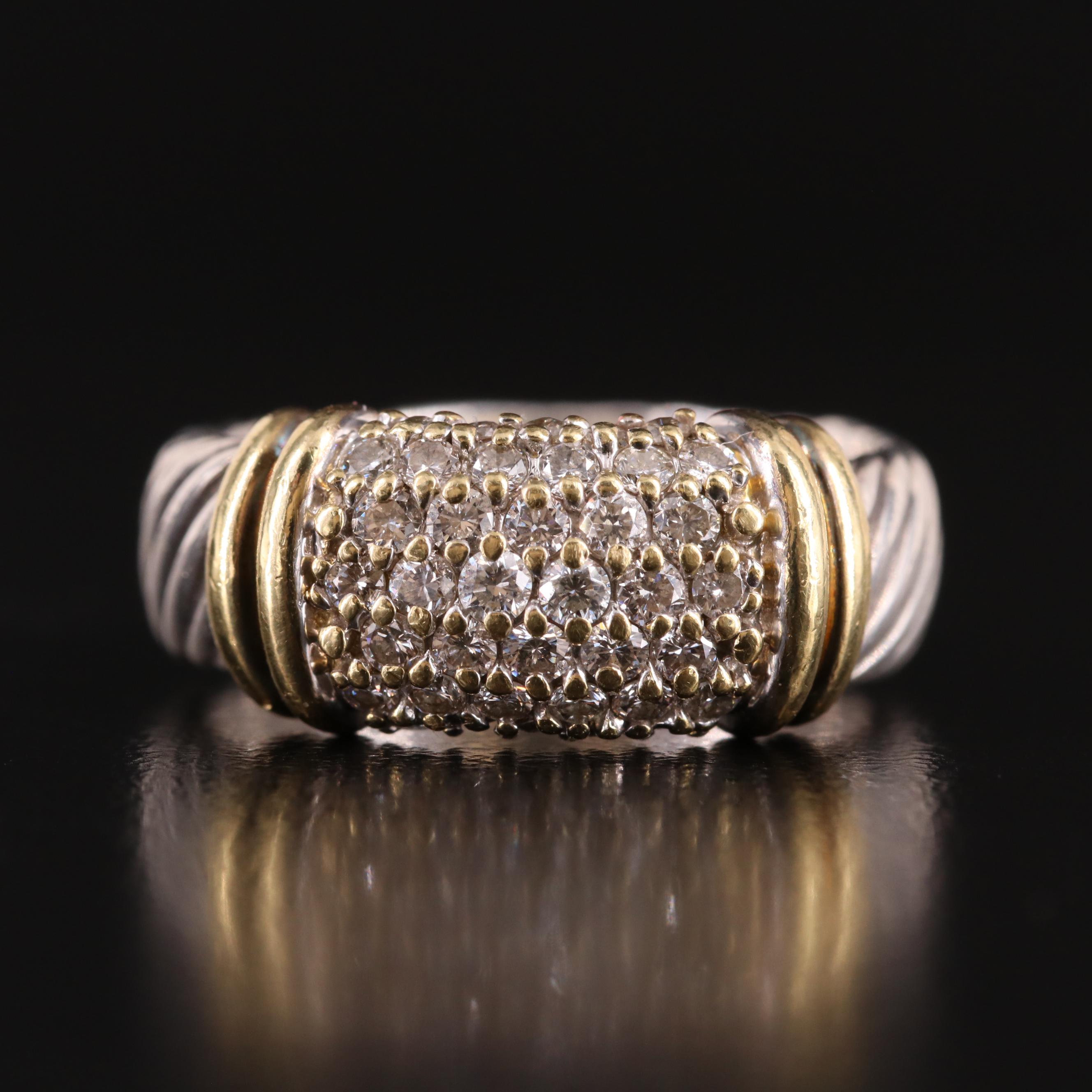 David Yurman "Metro" Sterling Diamond Ring with 18K Accents