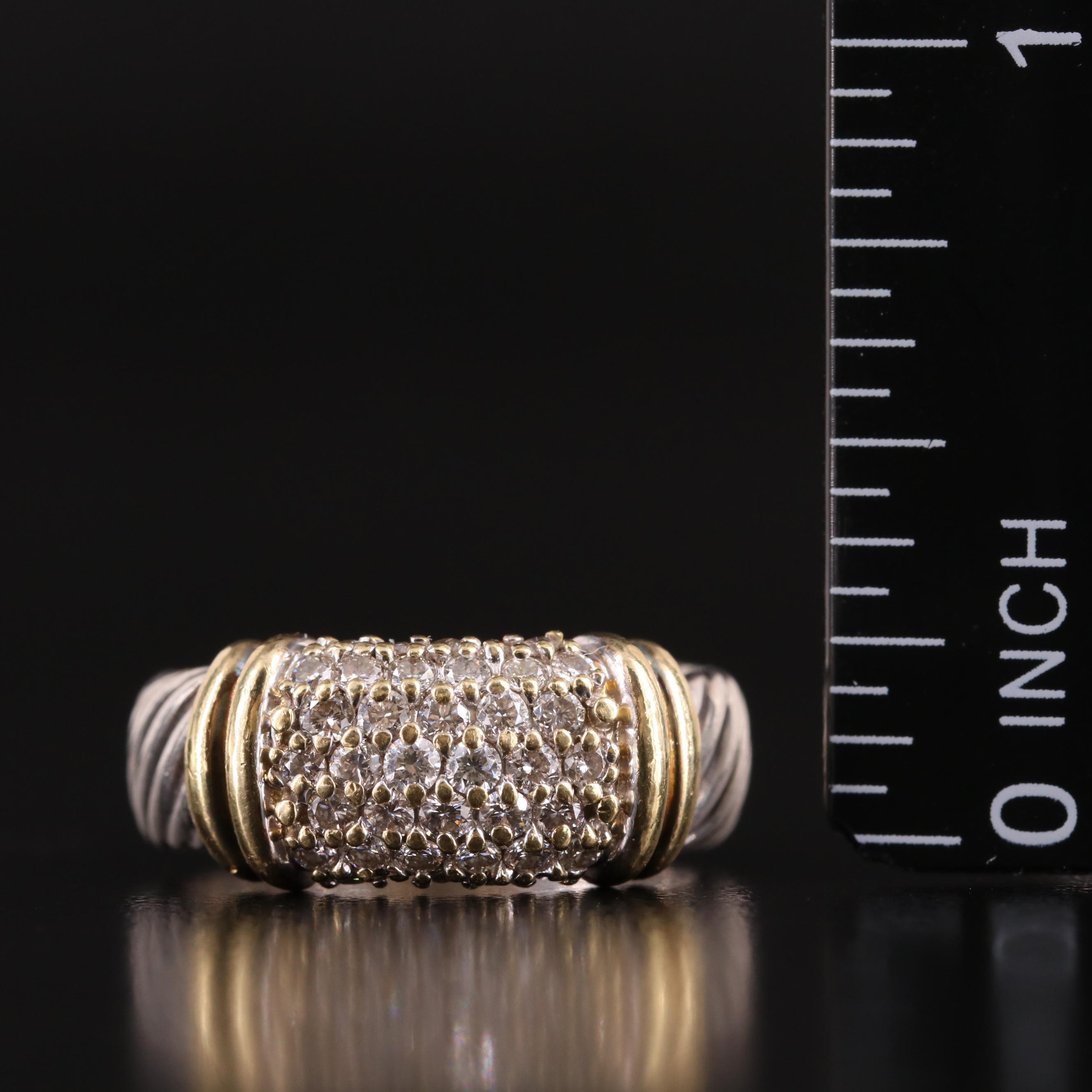 David Yurman "Metro" Sterling Diamond Ring with 18K Accents