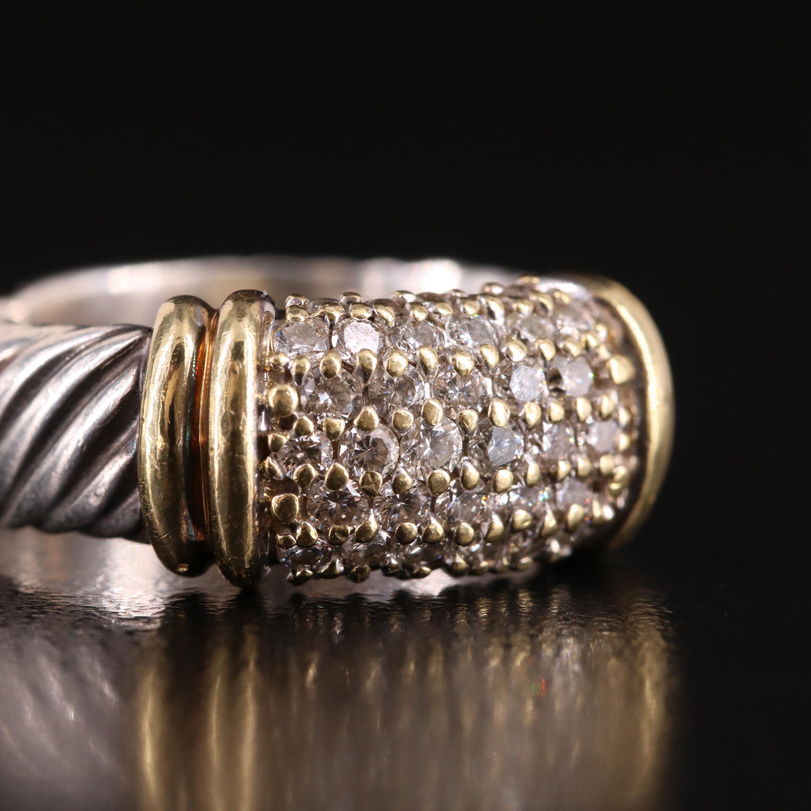 David Yurman "Metro" Sterling Diamond Ring with 18K Accents