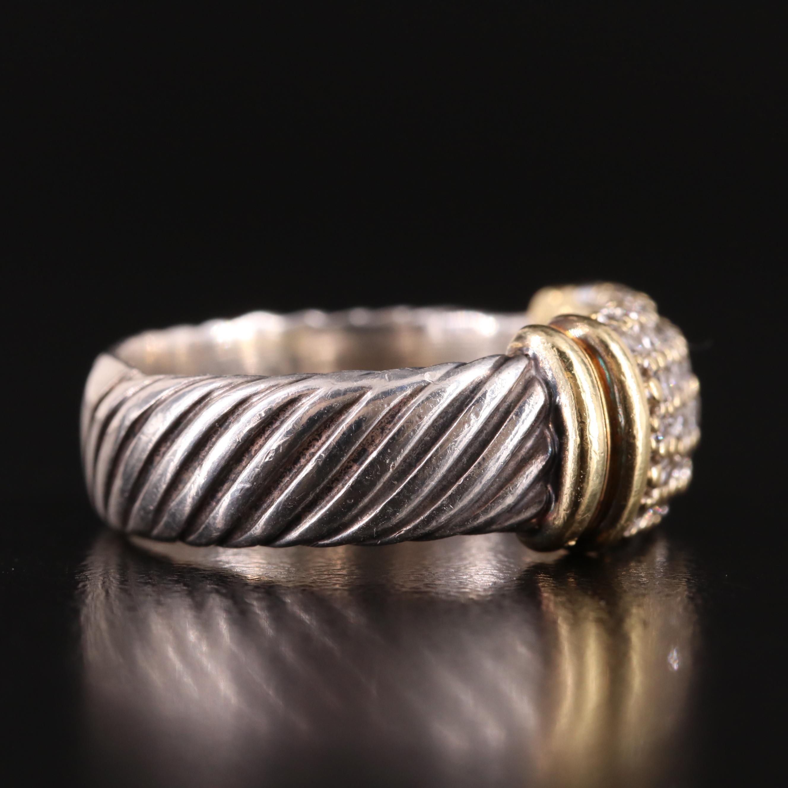 David Yurman "Metro" Sterling Diamond Ring with 18K Accents