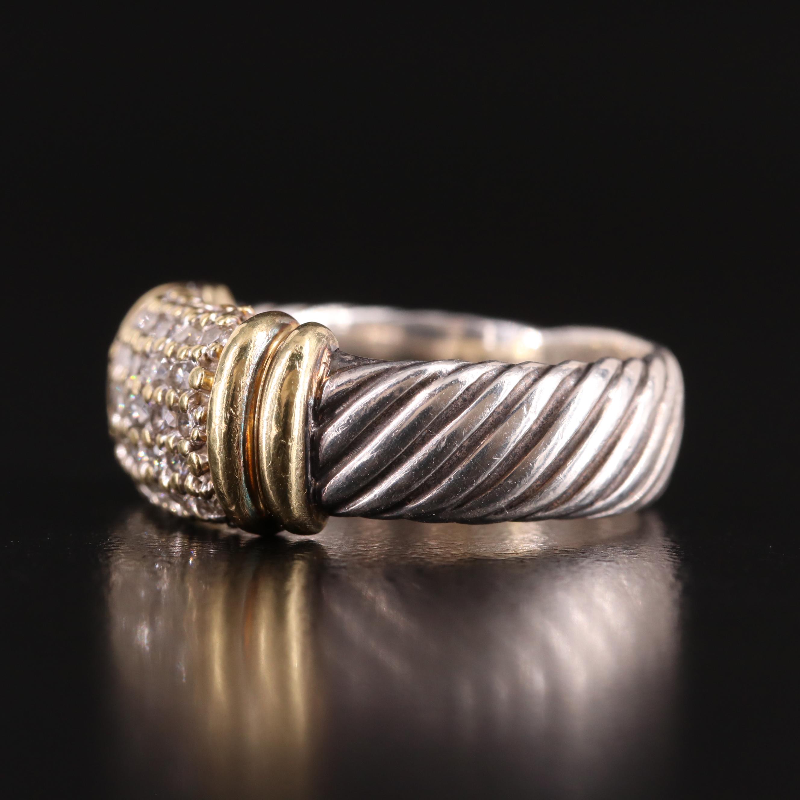 David Yurman "Metro" Sterling Diamond Ring with 18K Accents