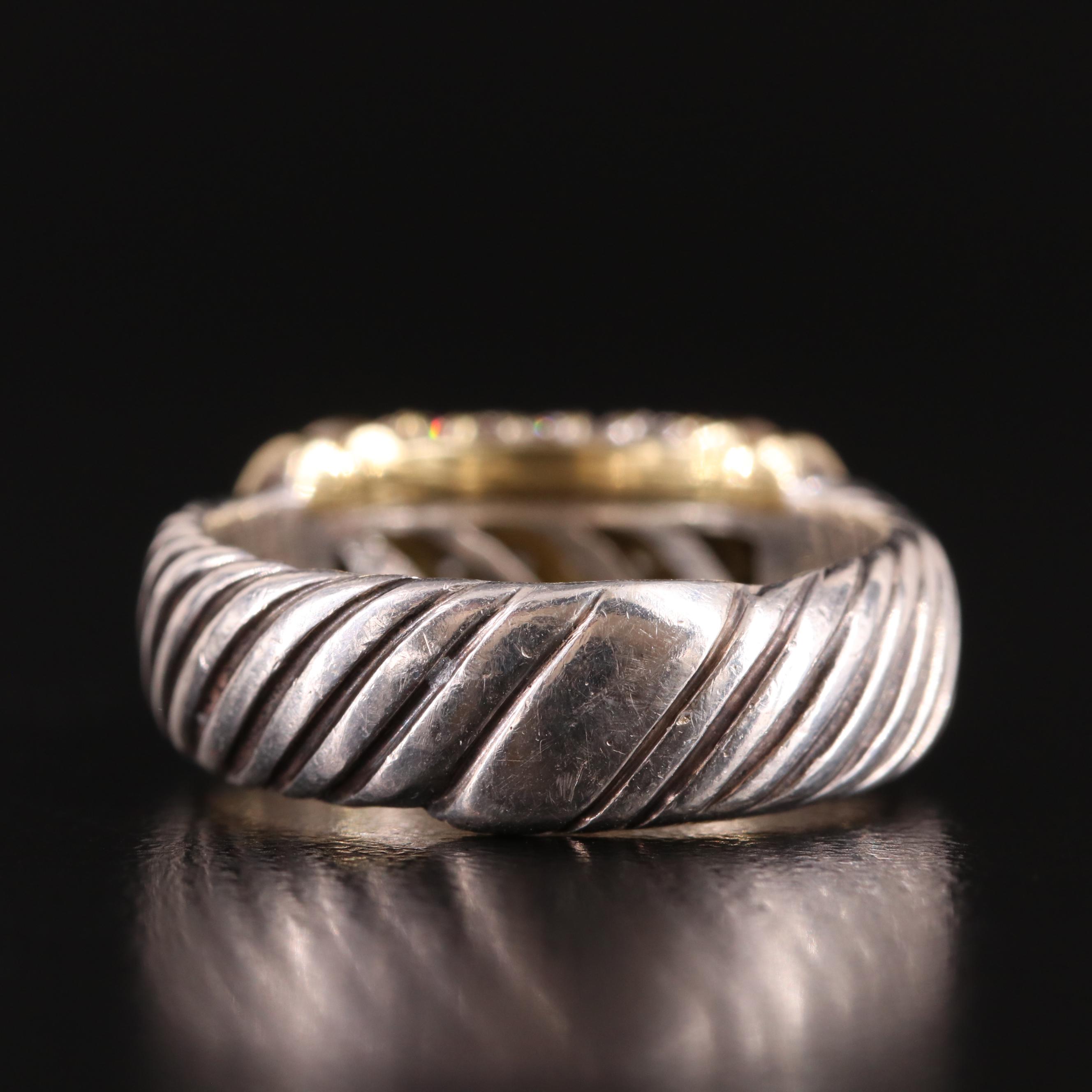 David Yurman "Metro" Sterling Diamond Ring with 18K Accents