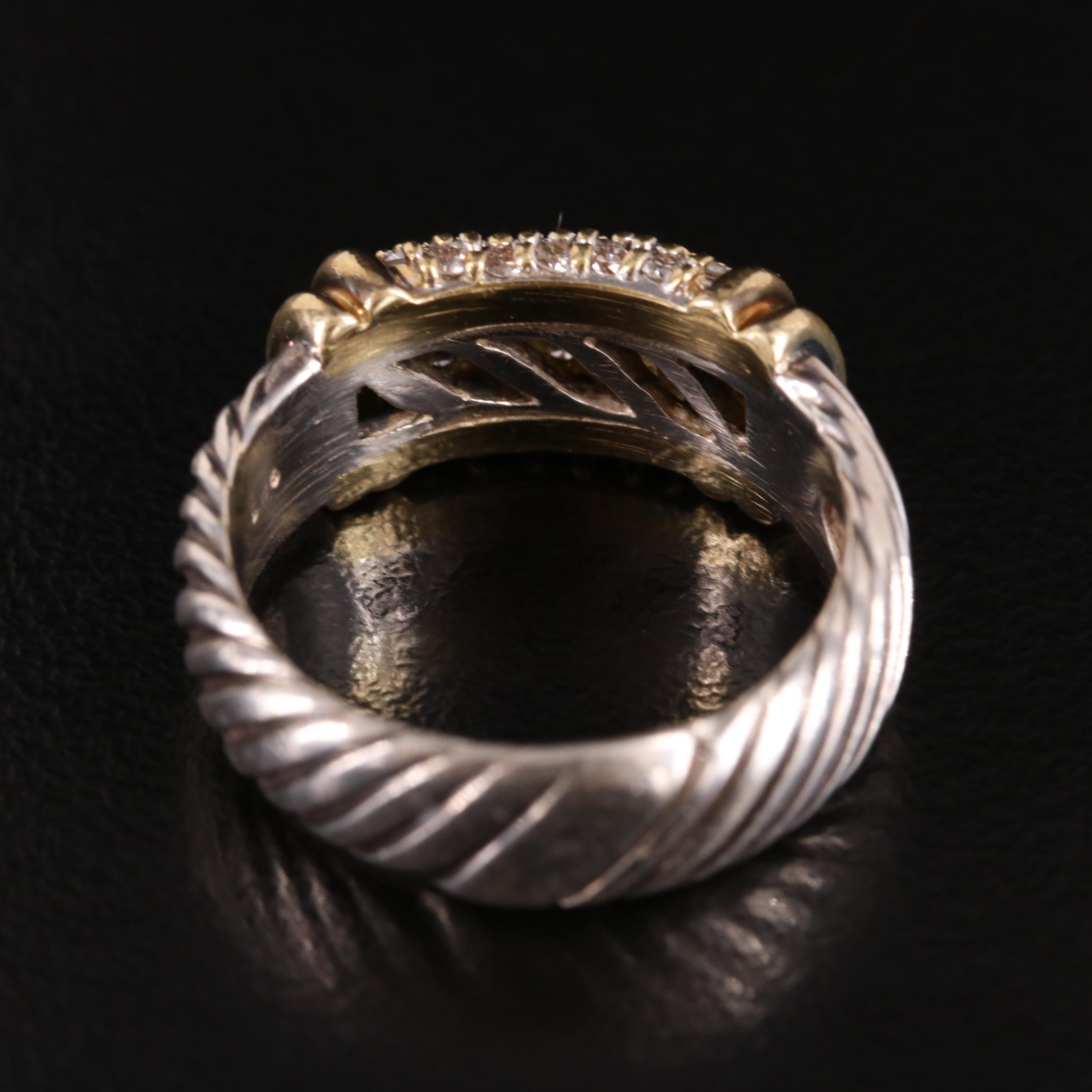 David Yurman "Metro" Sterling Diamond Ring with 18K Accents