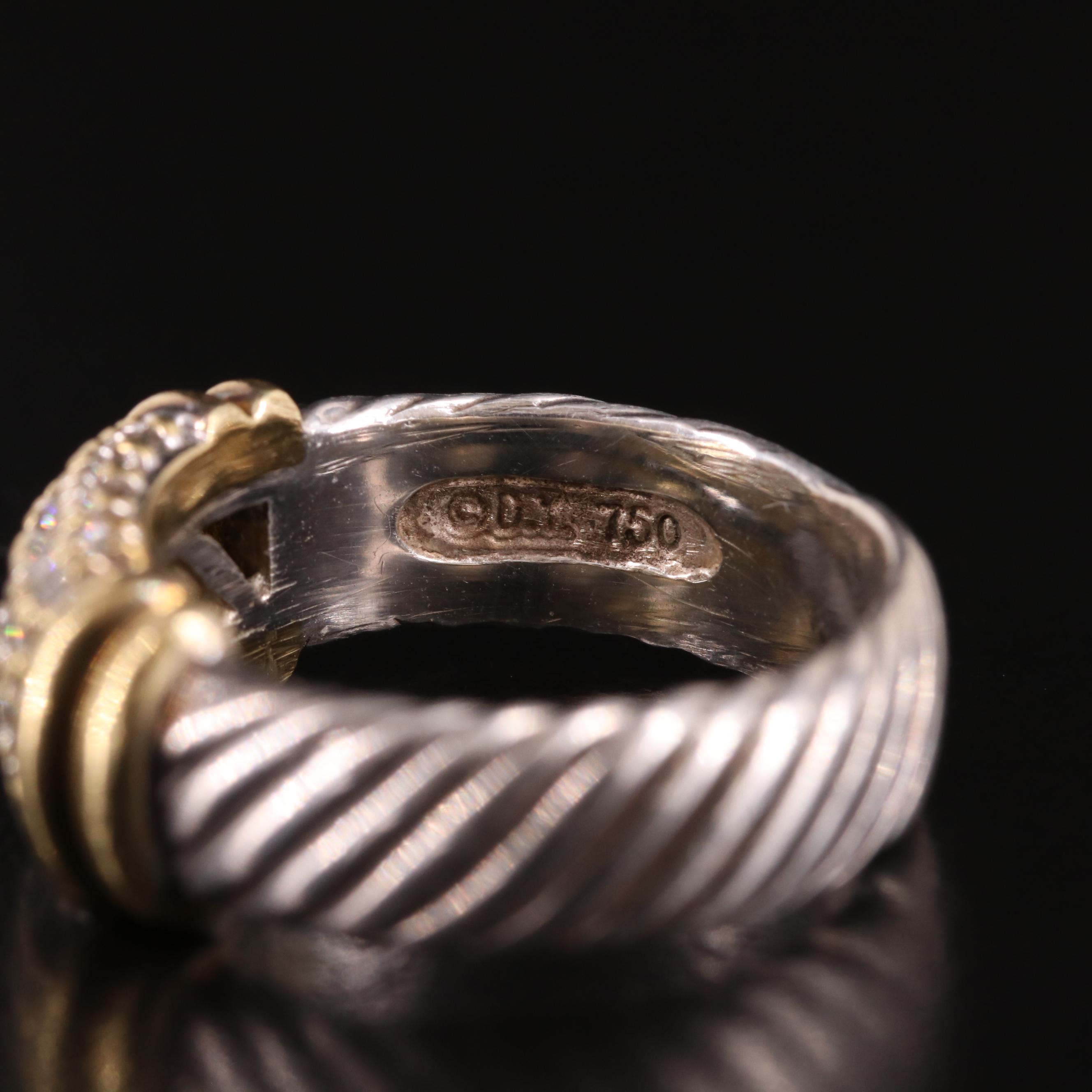 David Yurman "Metro" Sterling Diamond Ring with 18K Accents