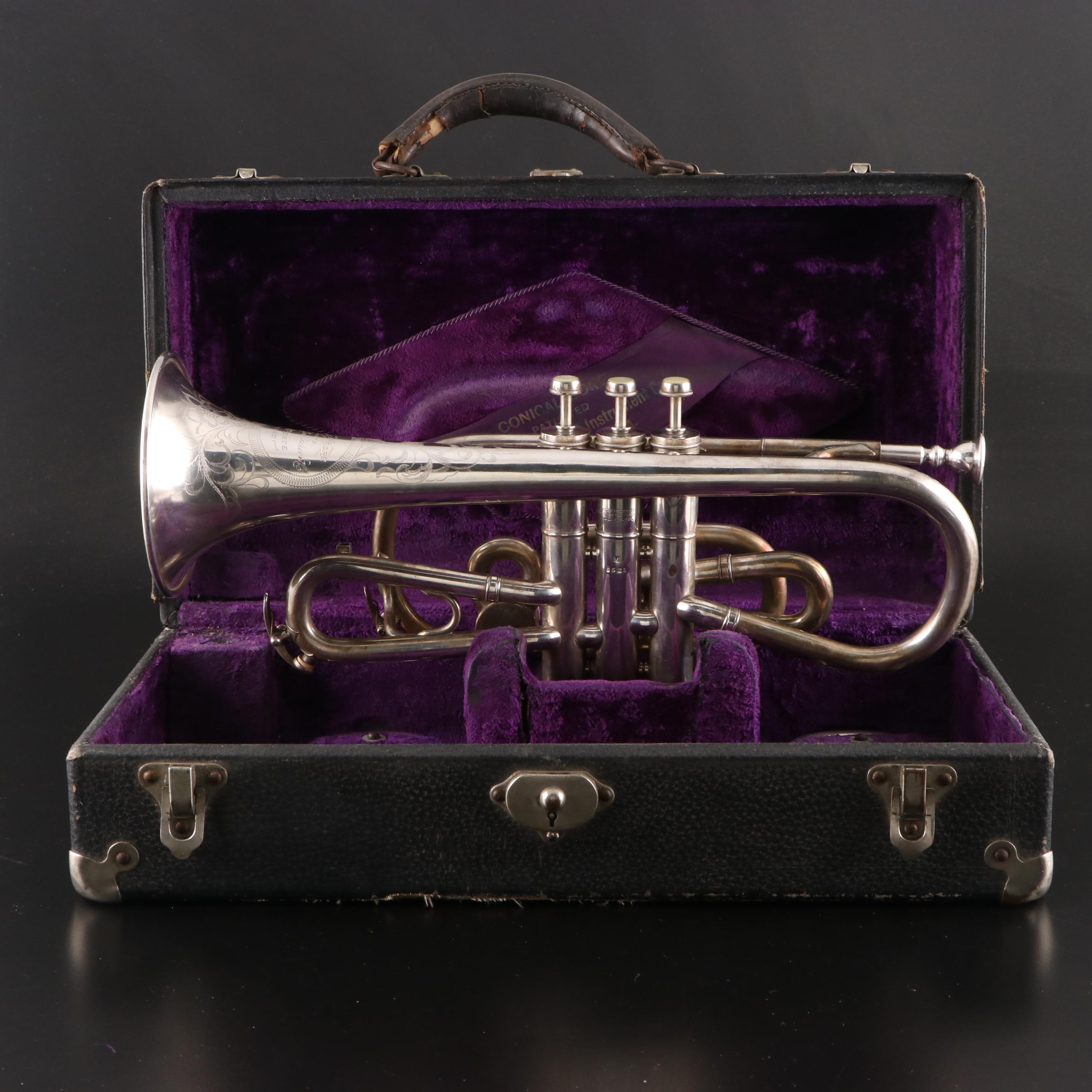 E.A. Couturier Co. Conical Bore Bb/A Silver Plate Cornet