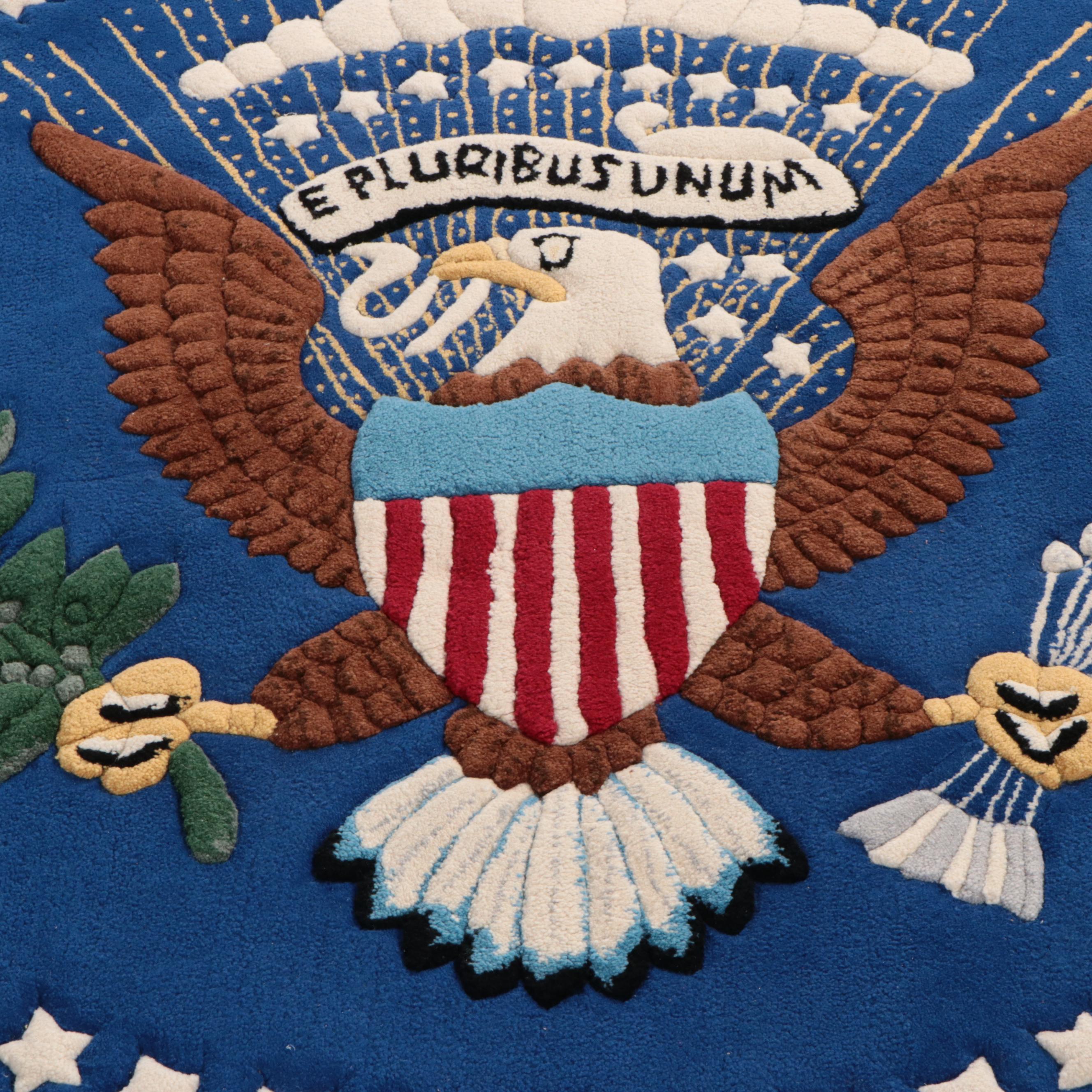 6'7 Round Handmade United States Presidential Seal Tufted and Carved Area Rug