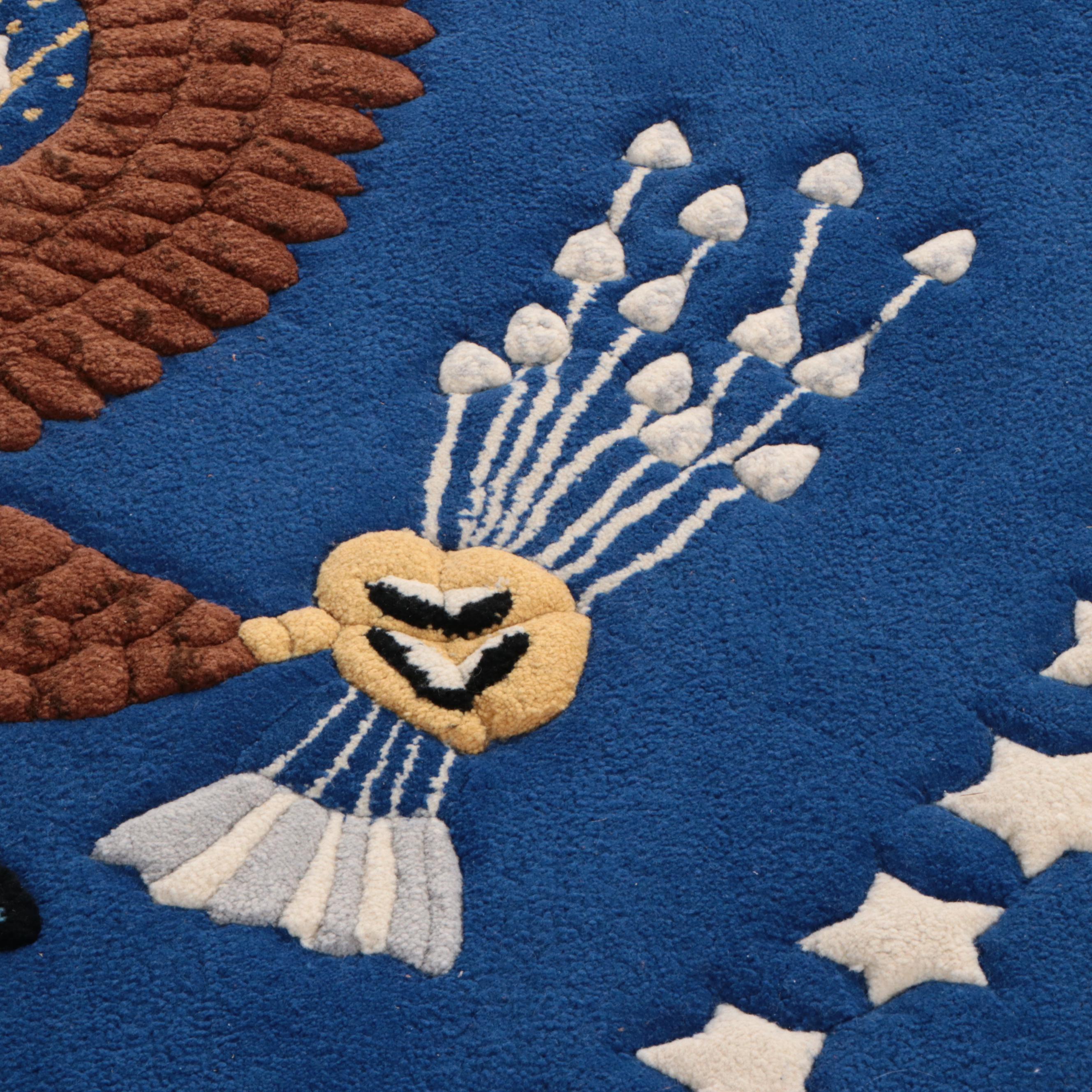 6'7 Round Handmade United States Presidential Seal Tufted and Carved Area Rug