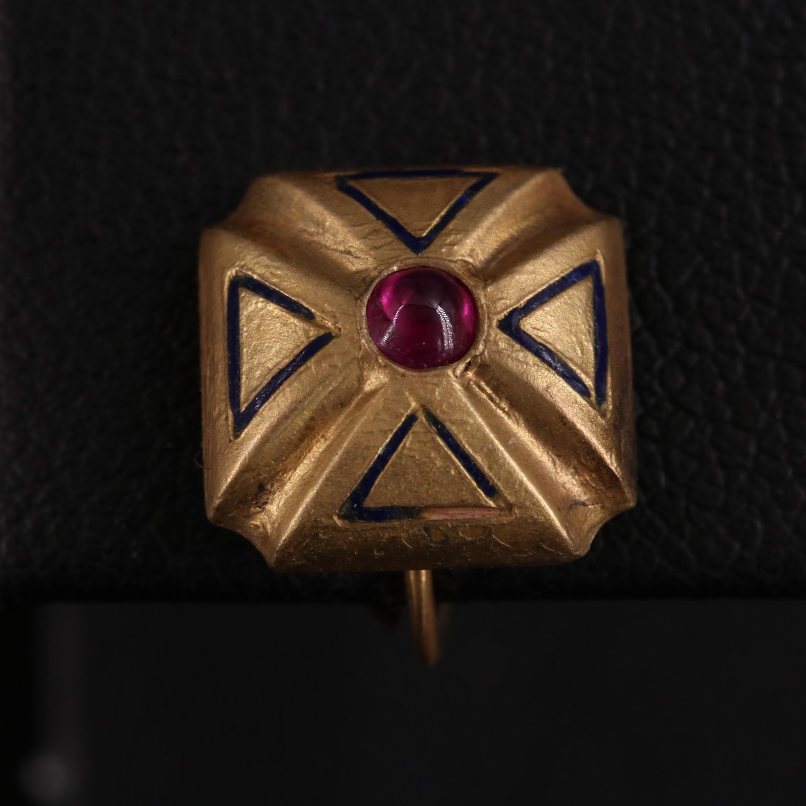 10K Ruby and Enamel Maltese Cross Earrings