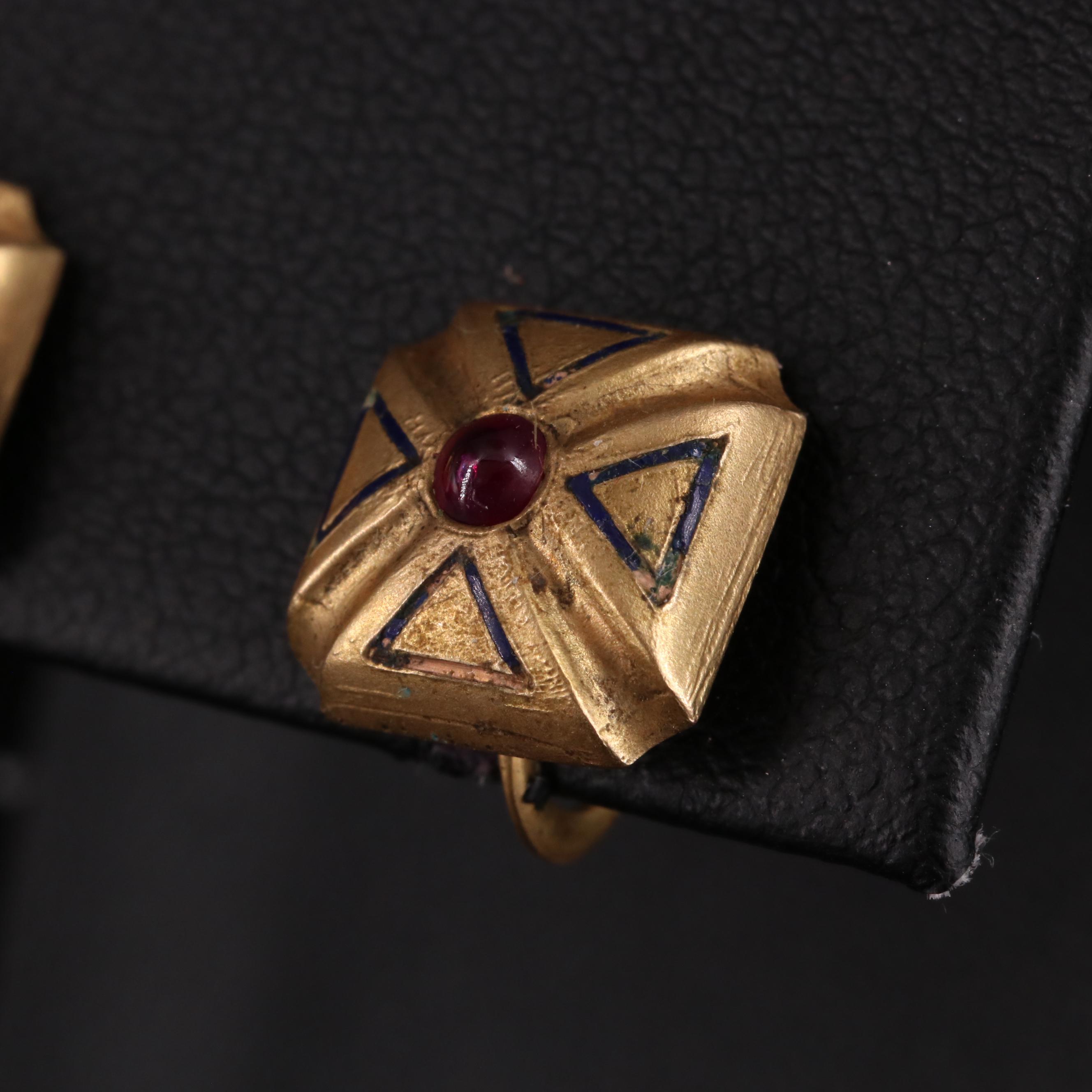 10K Ruby and Enamel Maltese Cross Earrings