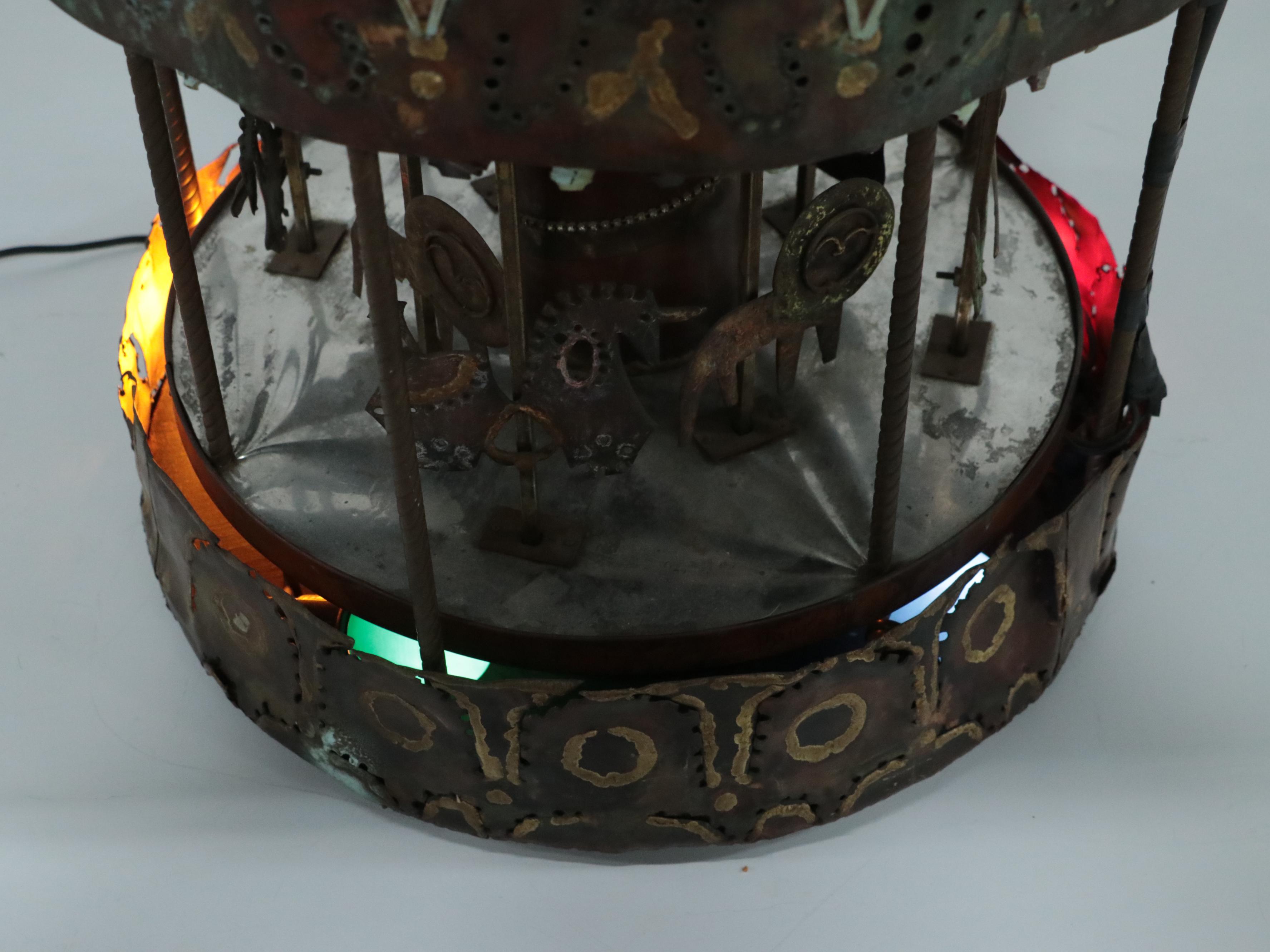 Artisan Hand Built Illuminated and Rotating Metal Carousel, Circa 1960