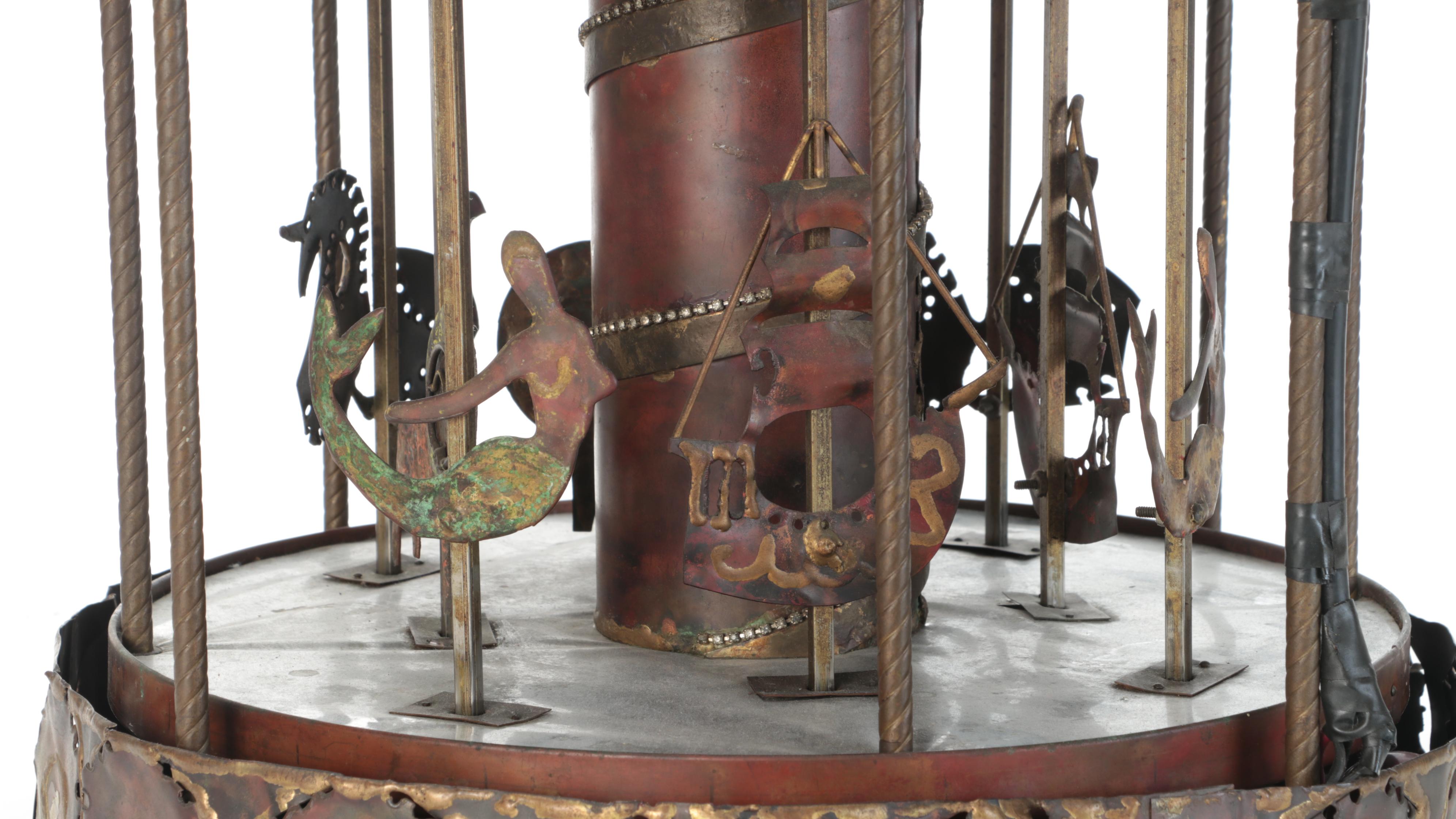 Artisan Hand Built Illuminated and Rotating Metal Carousel, Circa 1960
