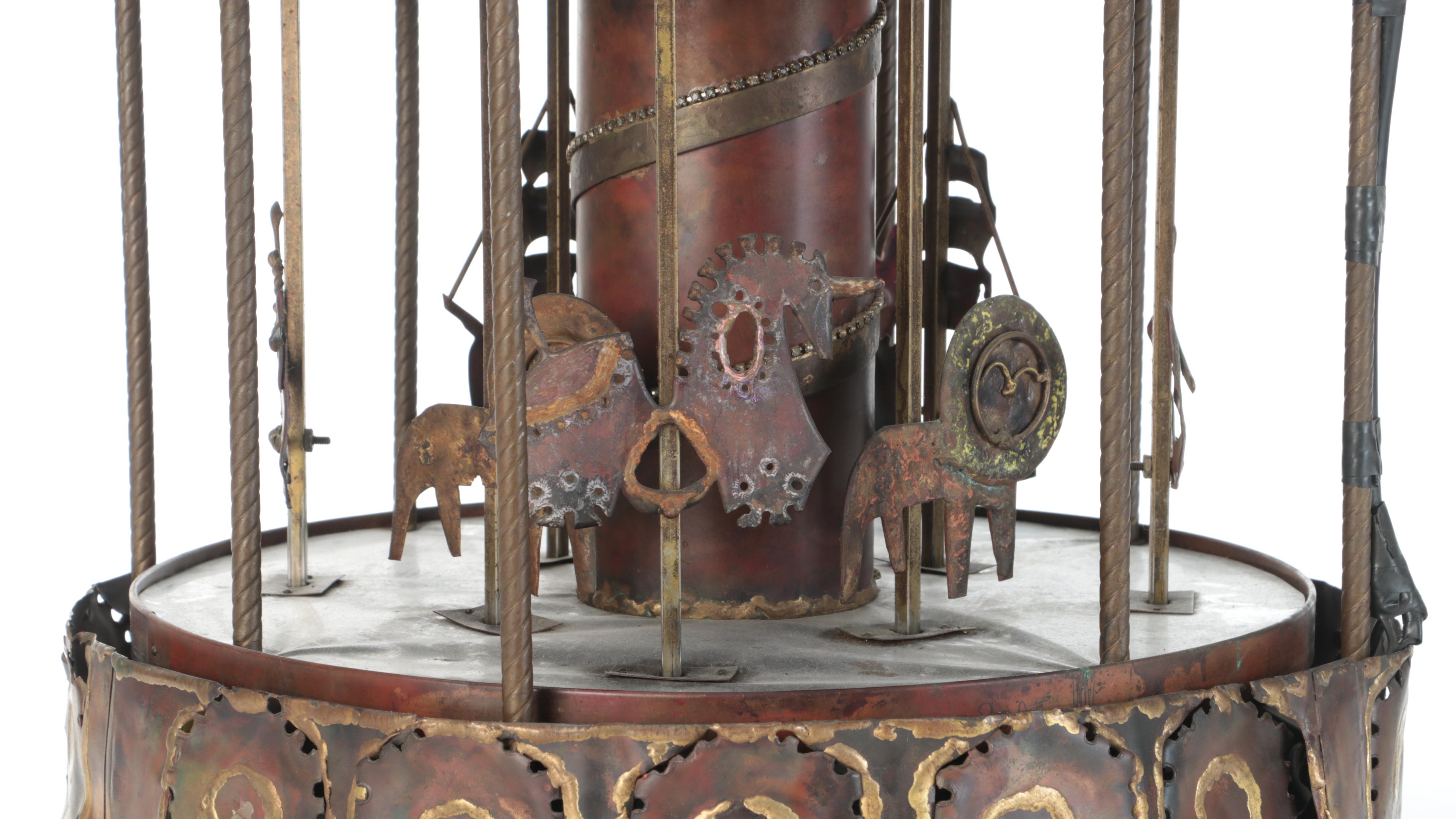 Artisan Hand Built Illuminated and Rotating Metal Carousel, Circa 1960