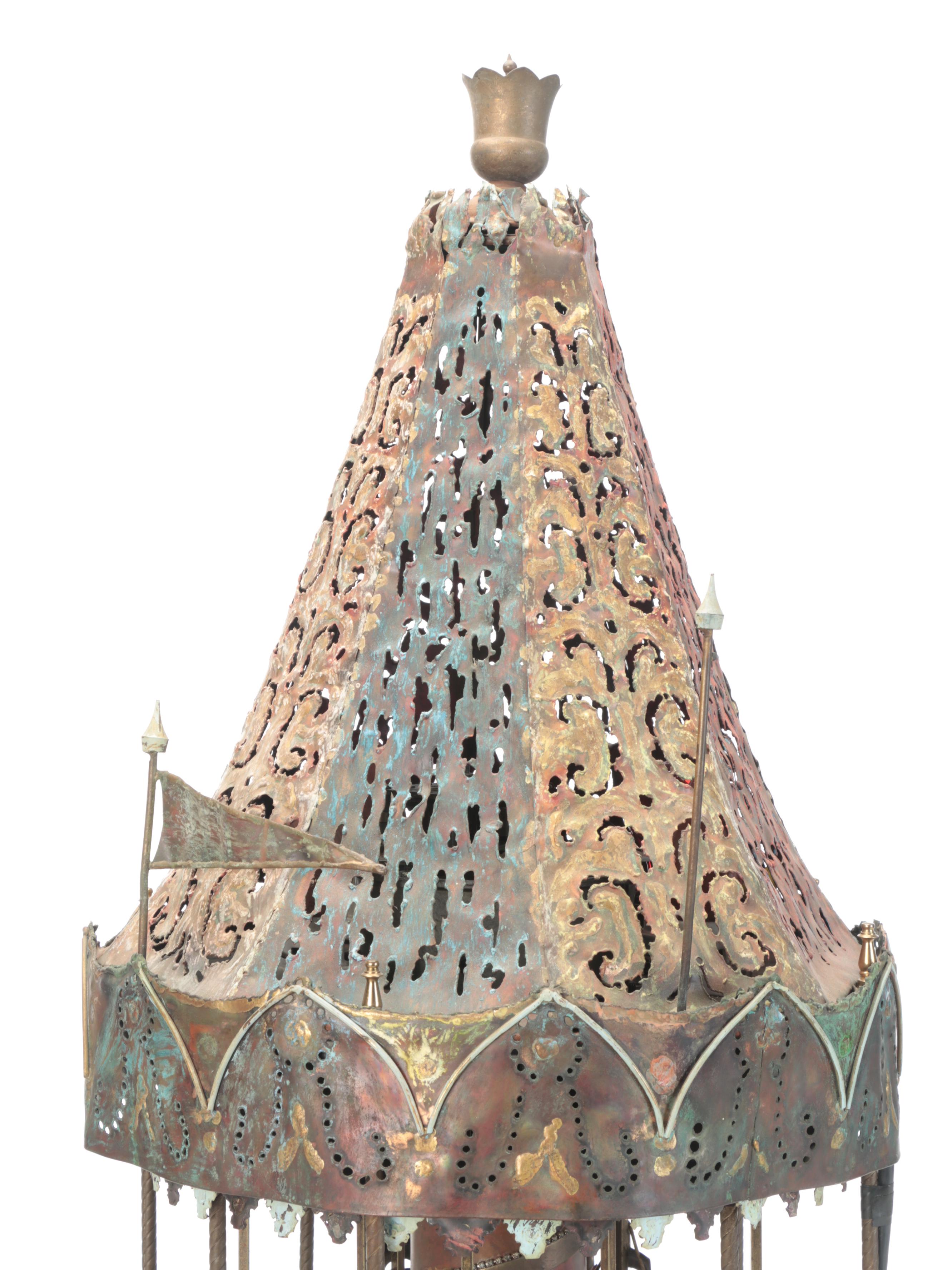 Artisan Hand Built Illuminated and Rotating Metal Carousel, Circa 1960