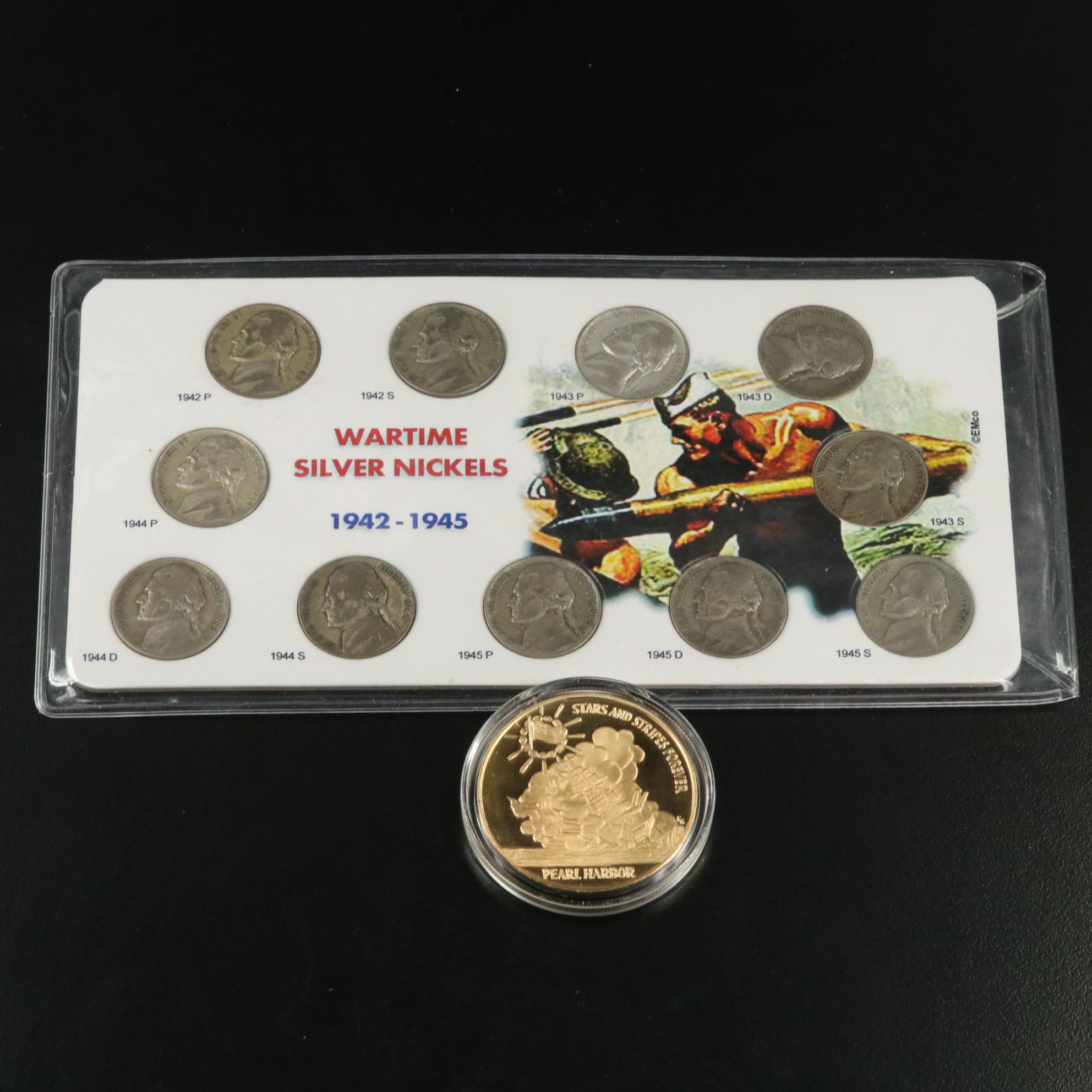 Set of Silver War Nickels and a 1991 Pearl Harbor 50th Anniversary Medal