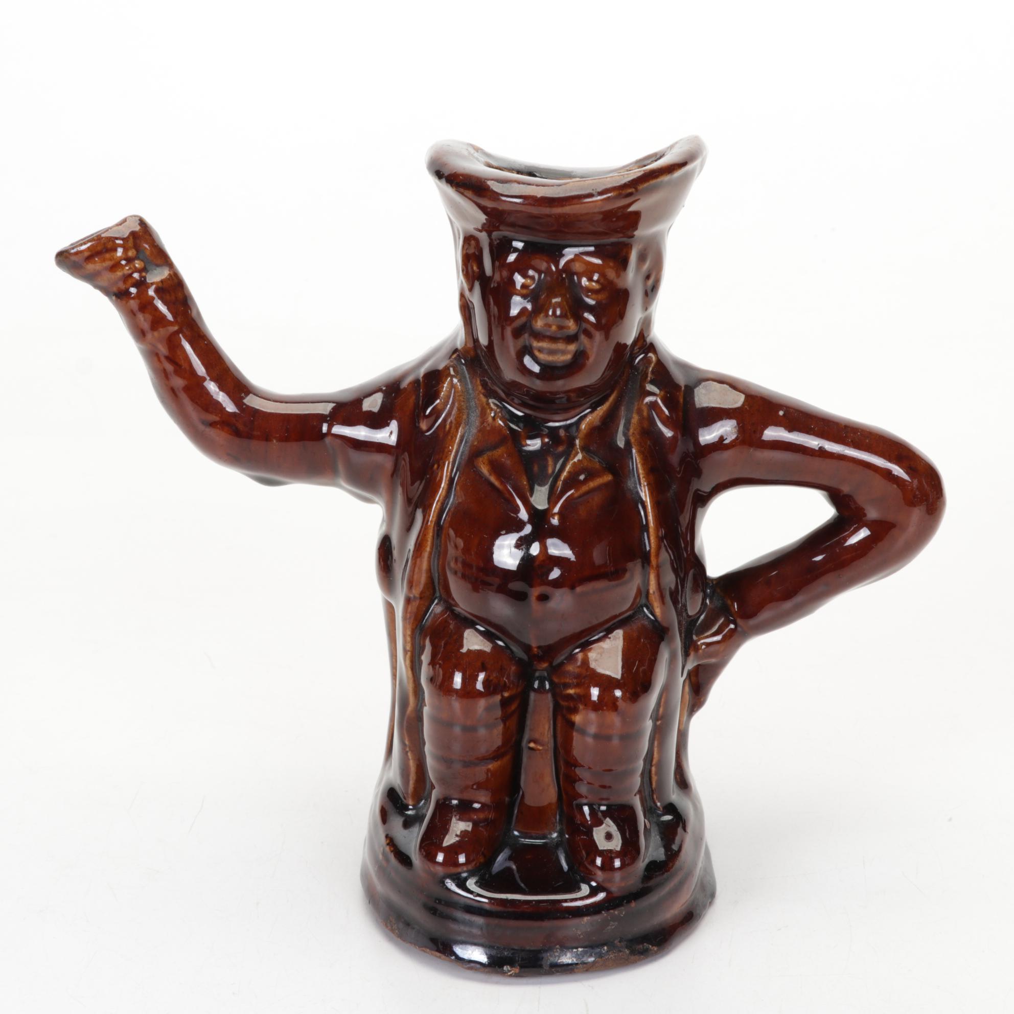 English Treacle Glaze Hunting Pitcher with Fox Handle, Novelty Teapot and Mug