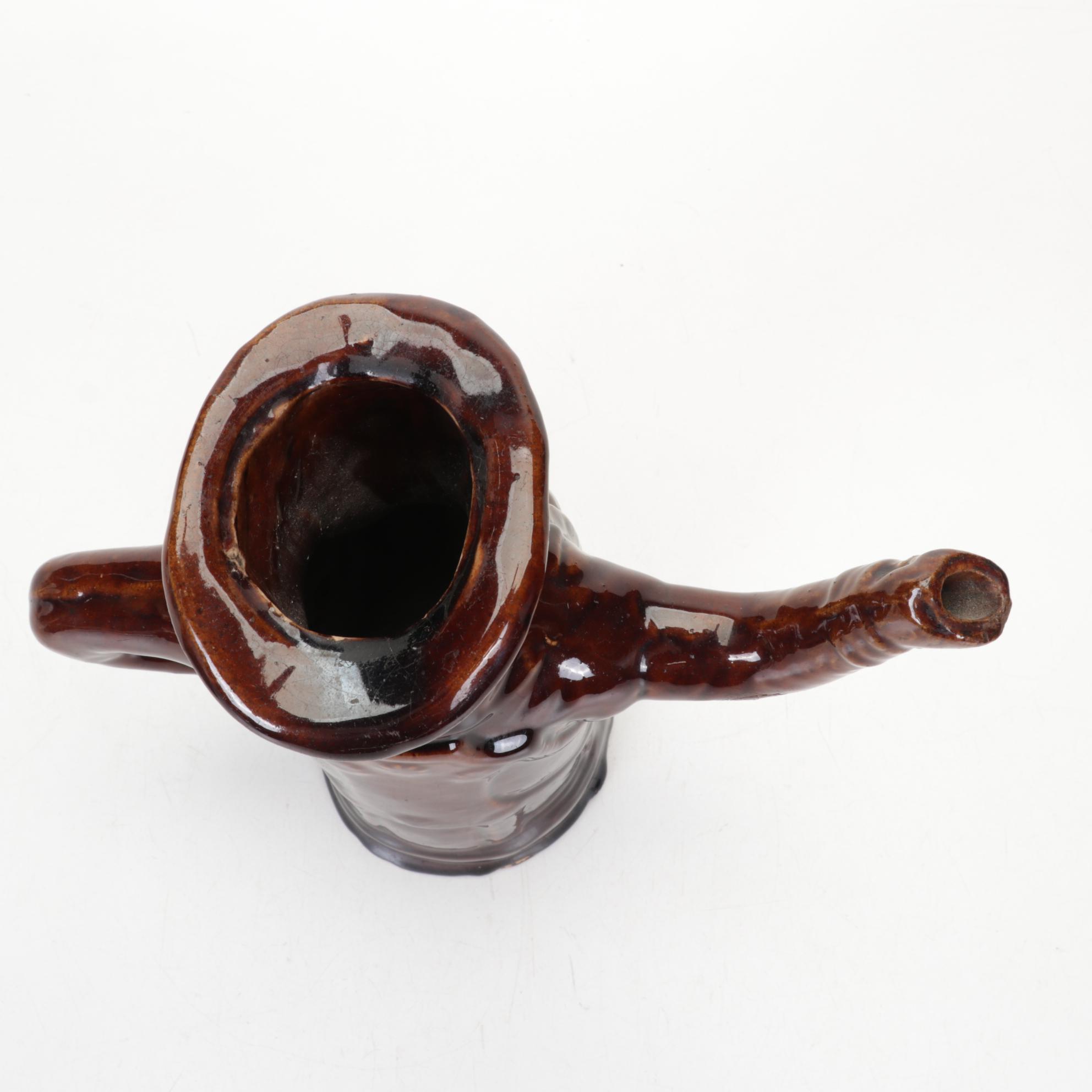 English Treacle Glaze Hunting Pitcher with Fox Handle, Novelty Teapot and Mug