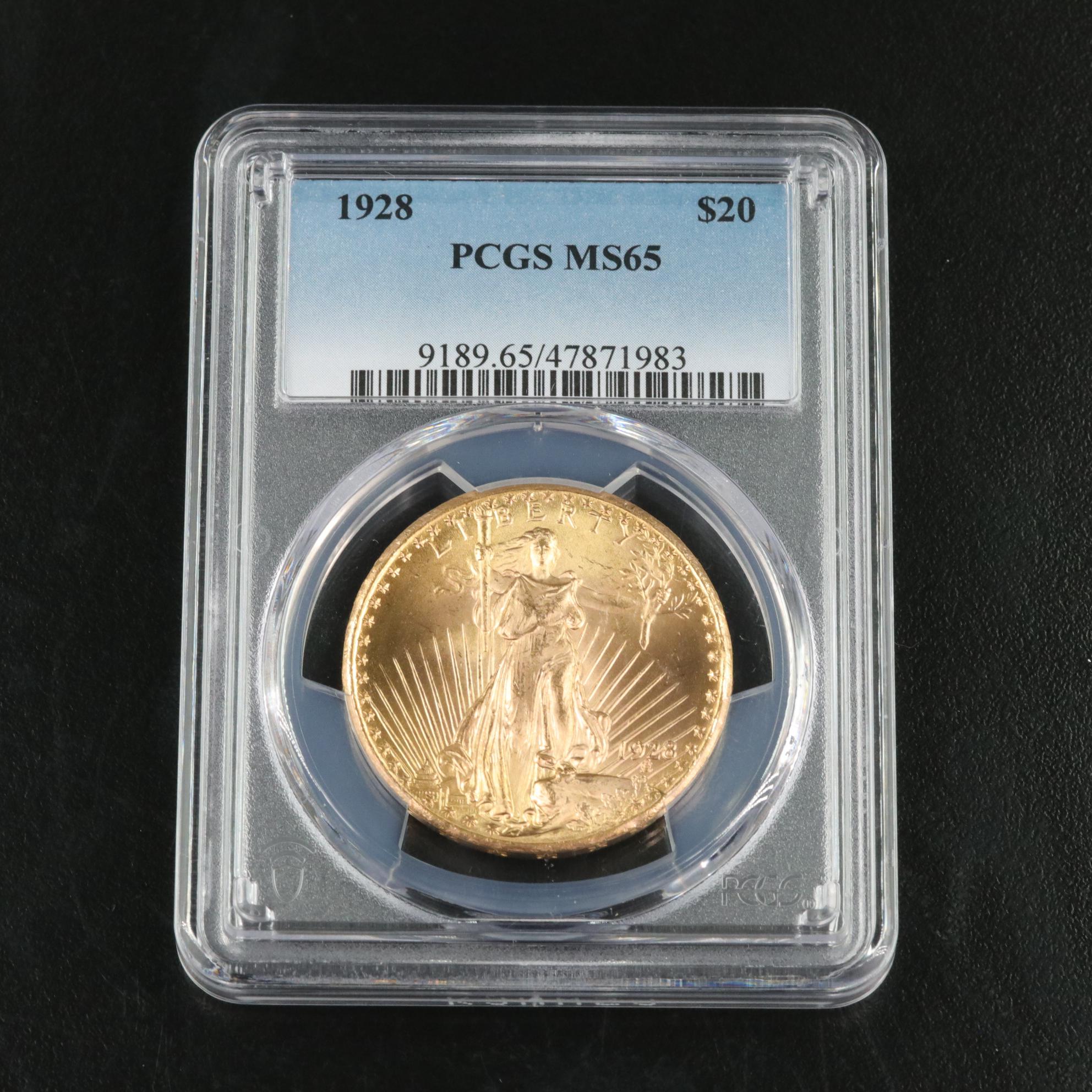 PCGS Graded MS65 1928 $20 Saint Gaudens Gold Coin