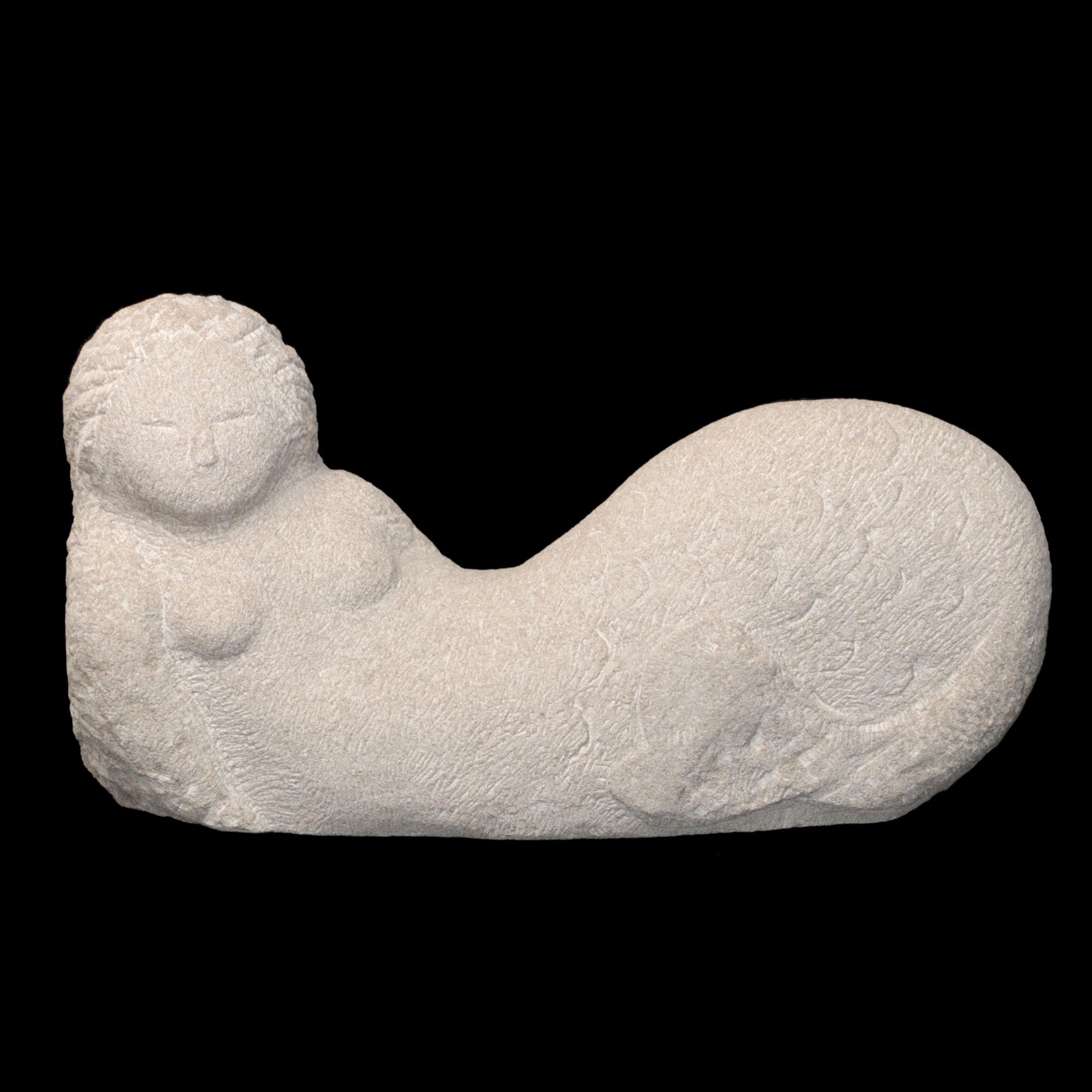 Carved Stone Reclining Mermaid Sculpture