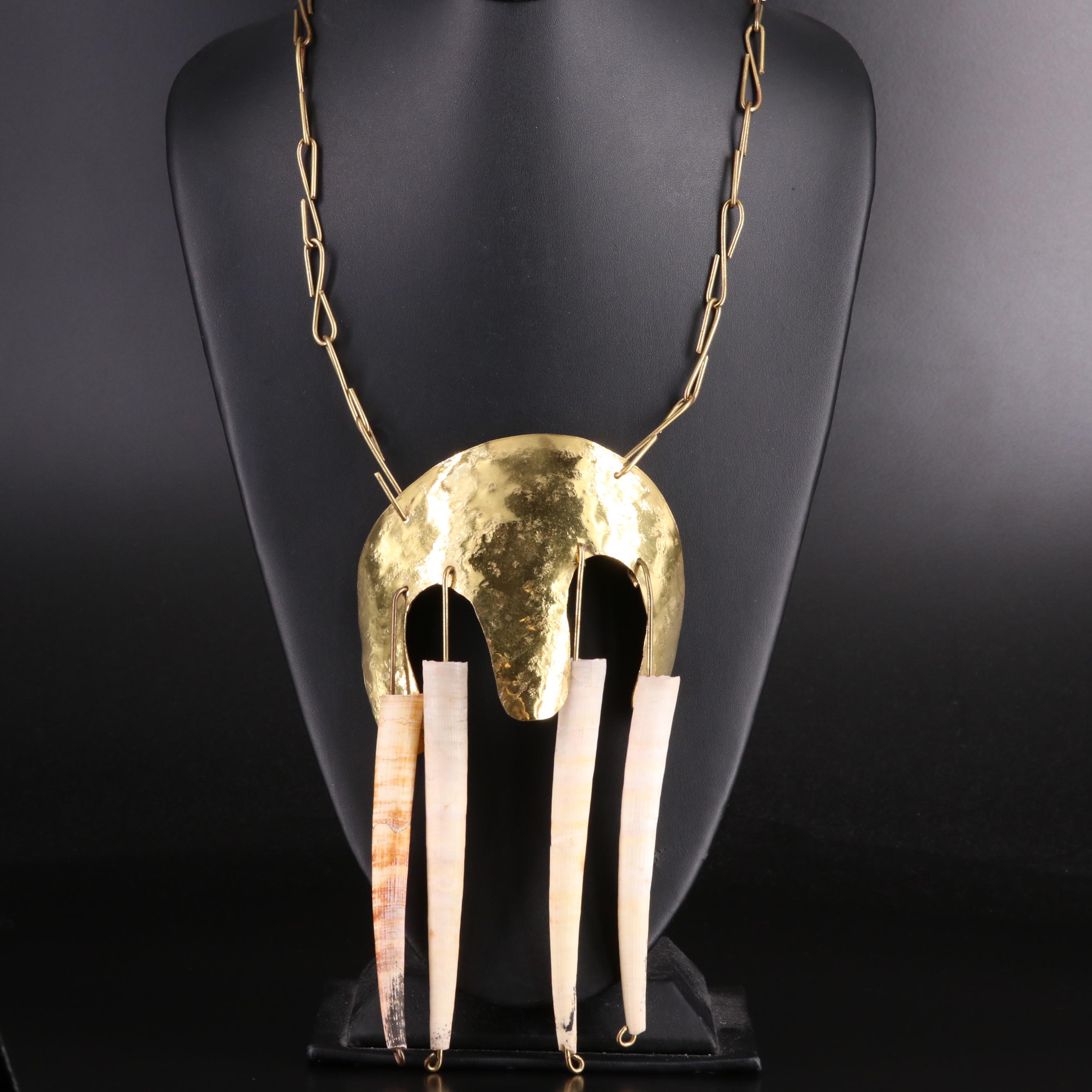 Handmade Tusk Shell and Brass Necklace
