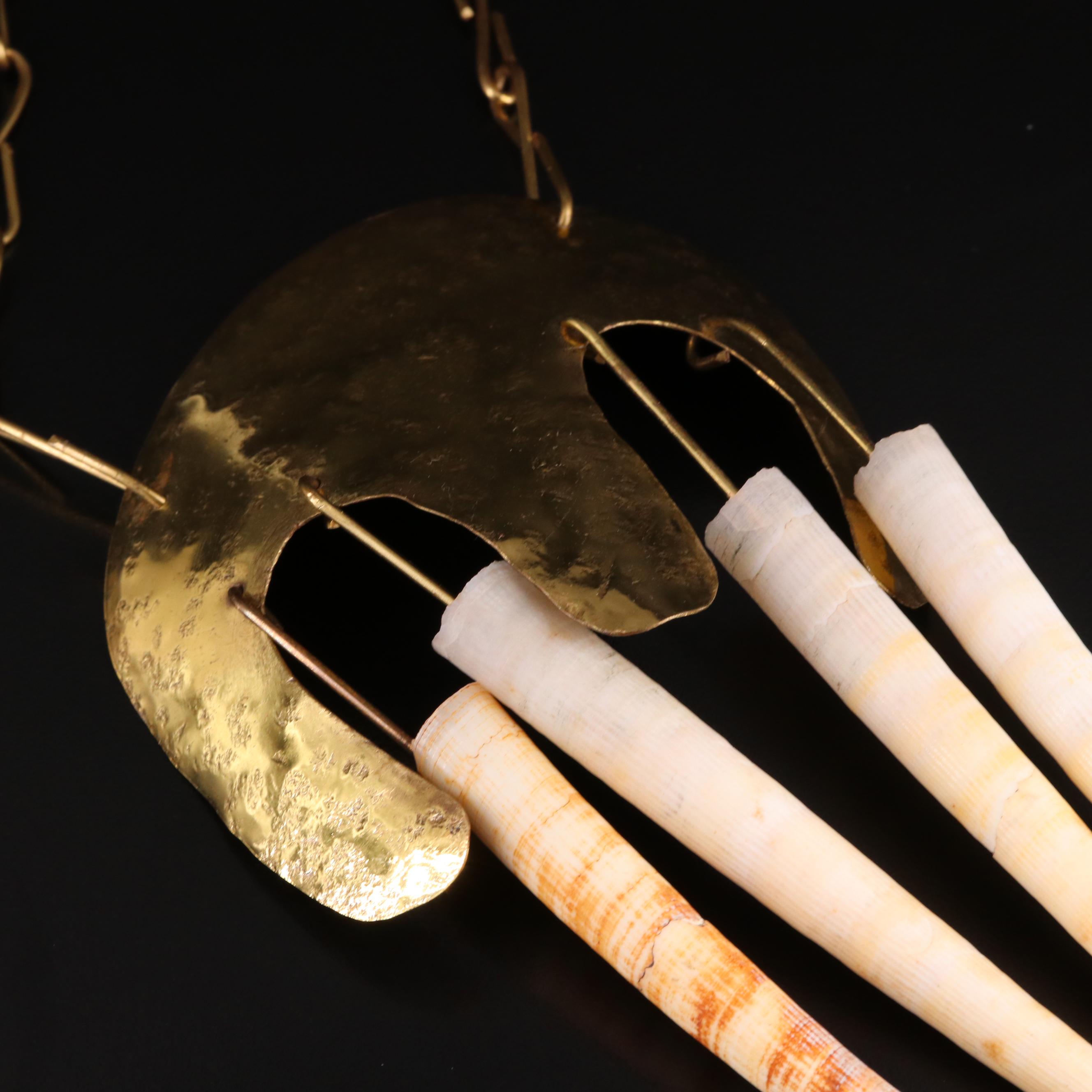 Handmade Tusk Shell and Brass Necklace