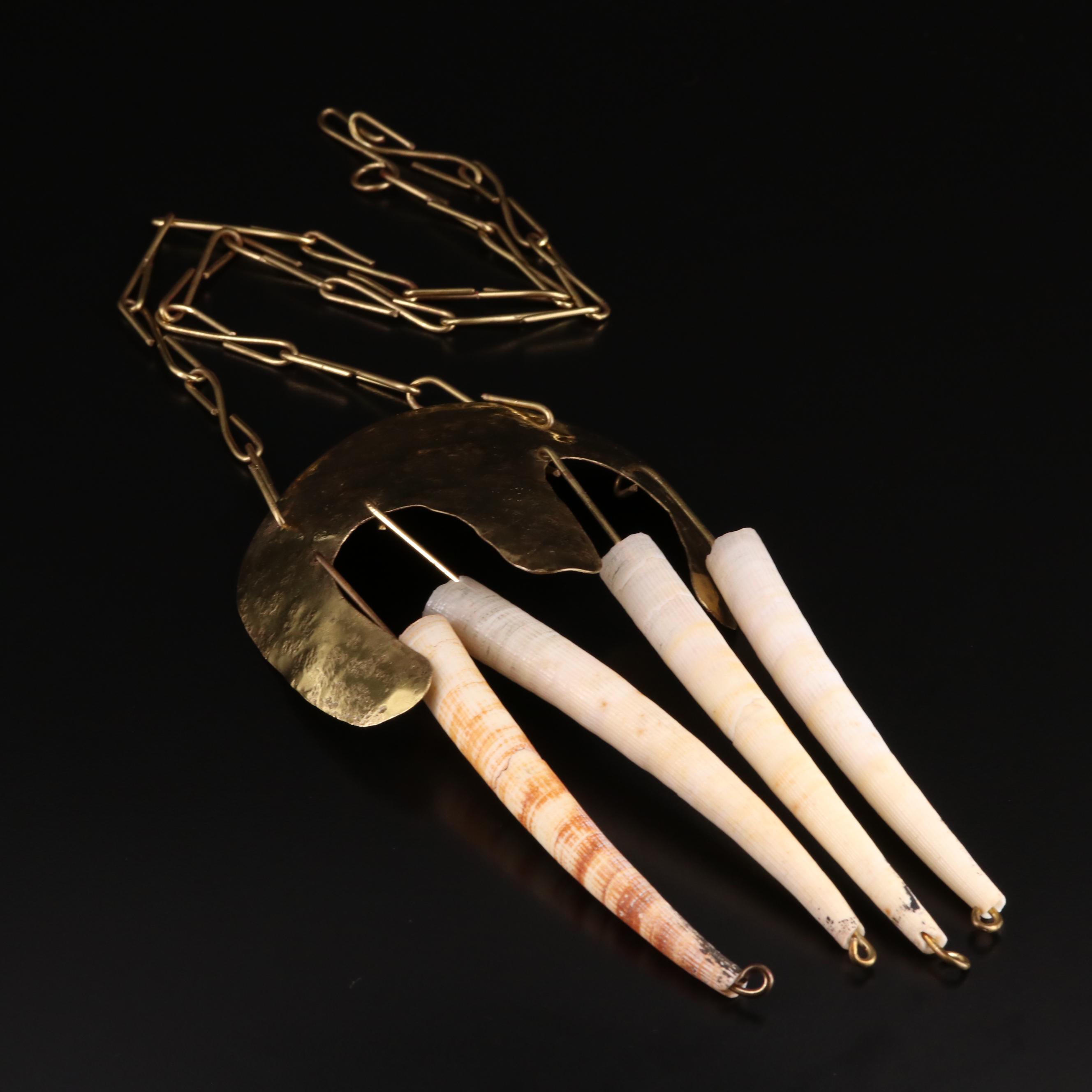 Handmade Tusk Shell and Brass Necklace